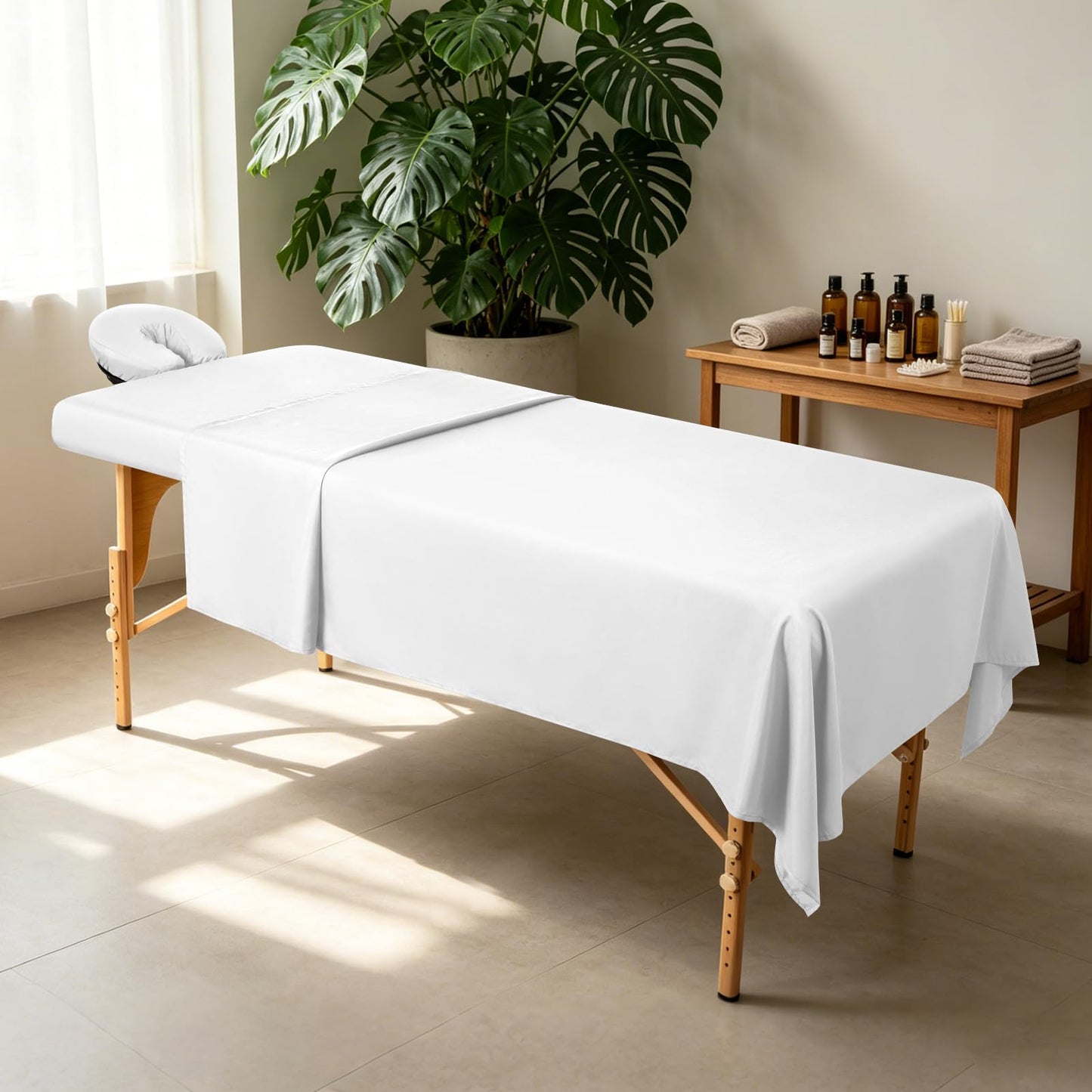 Comfyanno 3-Piece Massage Table Sheets Sets, Stain & Wrinkle Resistant, Soft Microfiber, Quick Drying, Professional Spa Therapy Bed Sheets, Includes Flat & Fitted Sheet, Face Cradle Cover -White