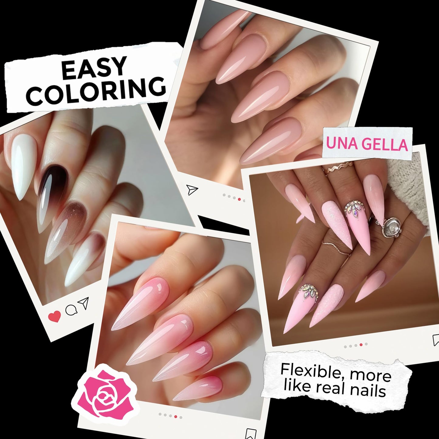 UNA GELLA Long Stiletto Gel Nail Tips: 216pcs Halloween Stiletto Almond Fake Nails Pre-shape Long Almond Press Ons for Full Cover Acrylic French False Nails For Nail Extension DIY Salon 12 Sizes