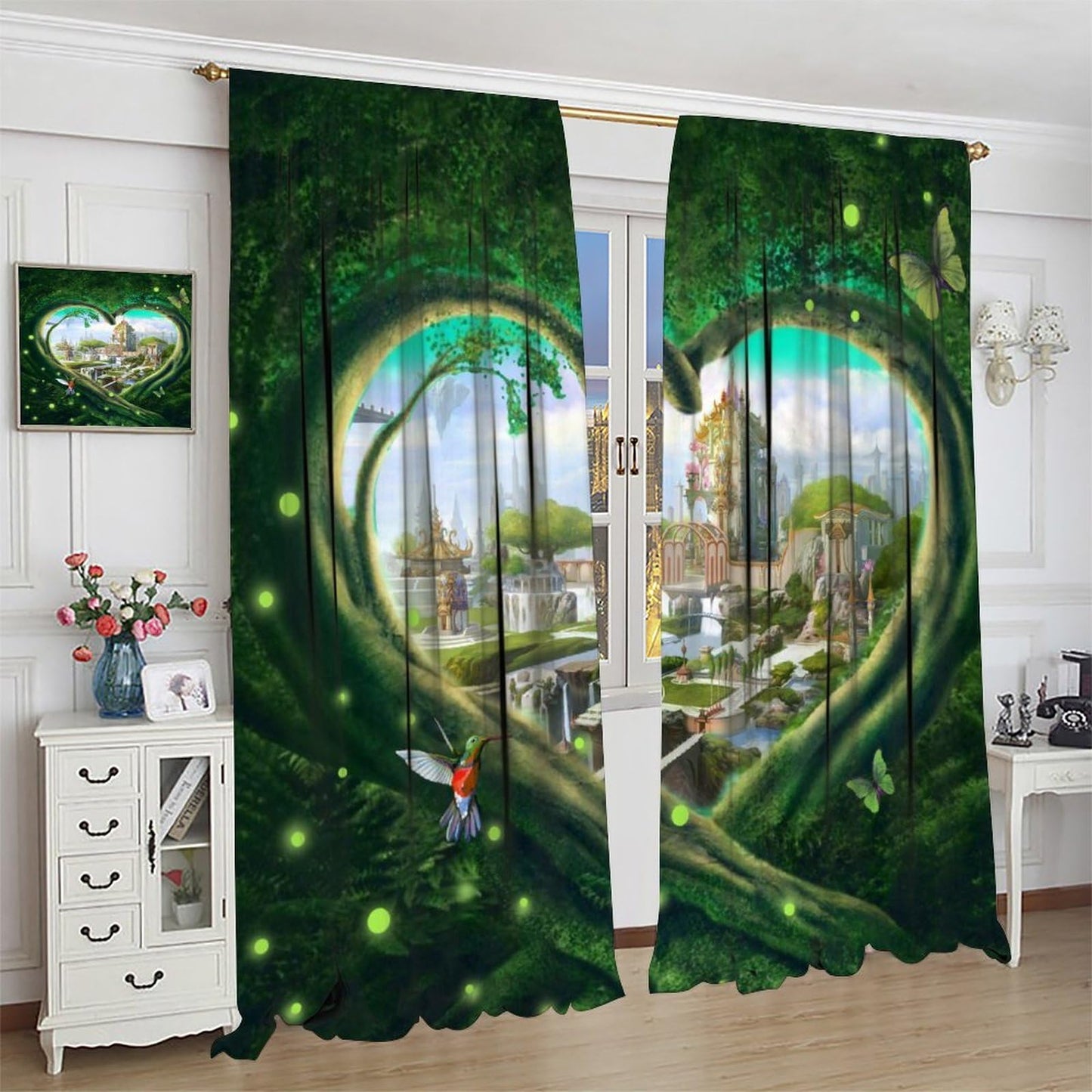 Magic Forest Curtain Fantasy Castle Fairy Tale Wonderland Romantic Valentine's Day Plants Flowers for Children Room Bedroom Curtains Window Drapes 2 Panels 42x45 Inch