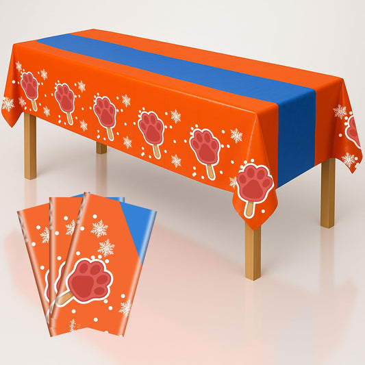 iCrius Animal Paw Design Party Tablecloths - 3 Piece Set (54"x108") - Dog/Cat Theme Birthday Supplies, Disposable Plastic Table Covers