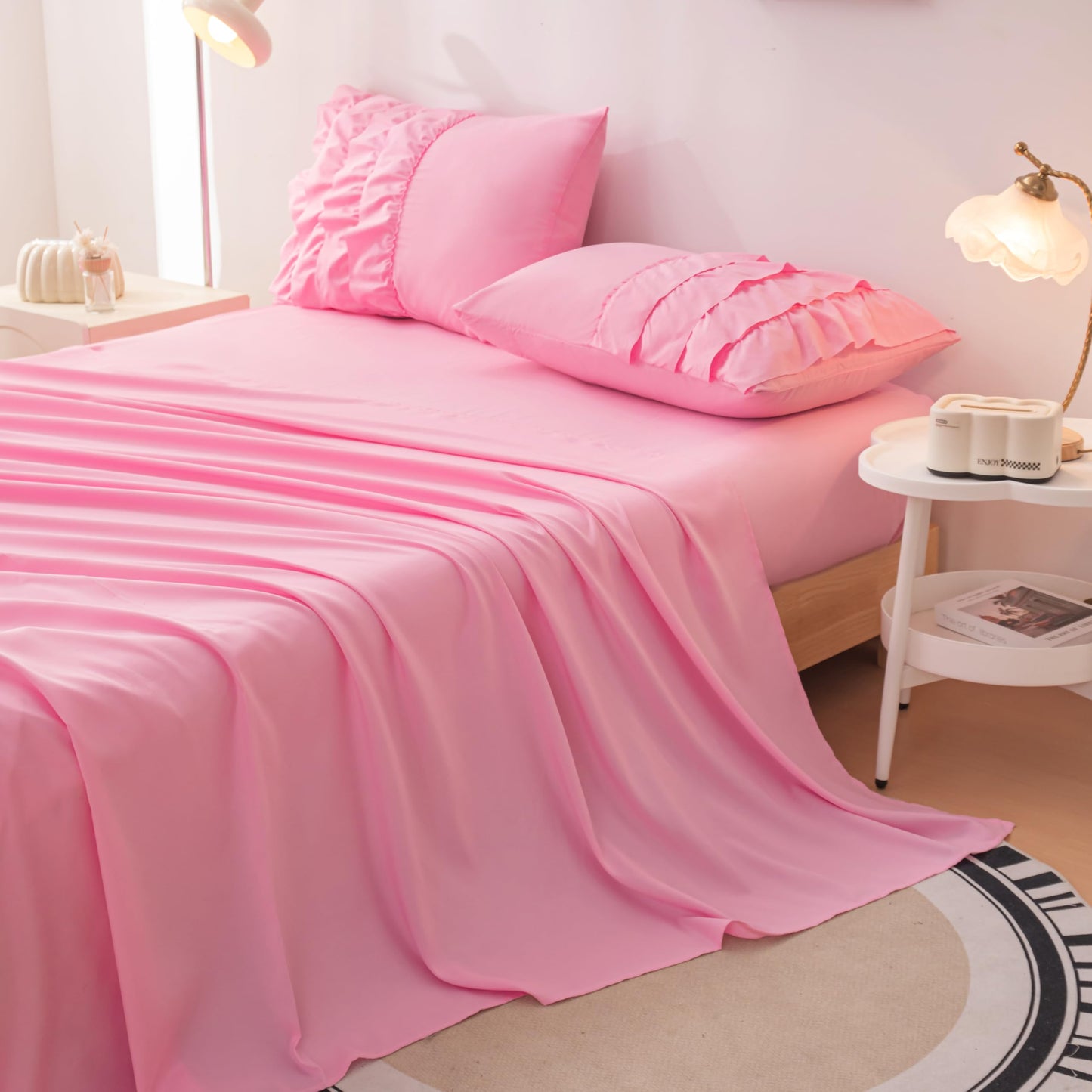 Yadangxiawa Pink Comforter Set Twin, 5-Piece Bed in a Bag Twin for Teen Girls, Pink Ruffle Bedding Set for Girls Kids, Teen Girl Bedding Sets,Princess Dress Comforter for All Season