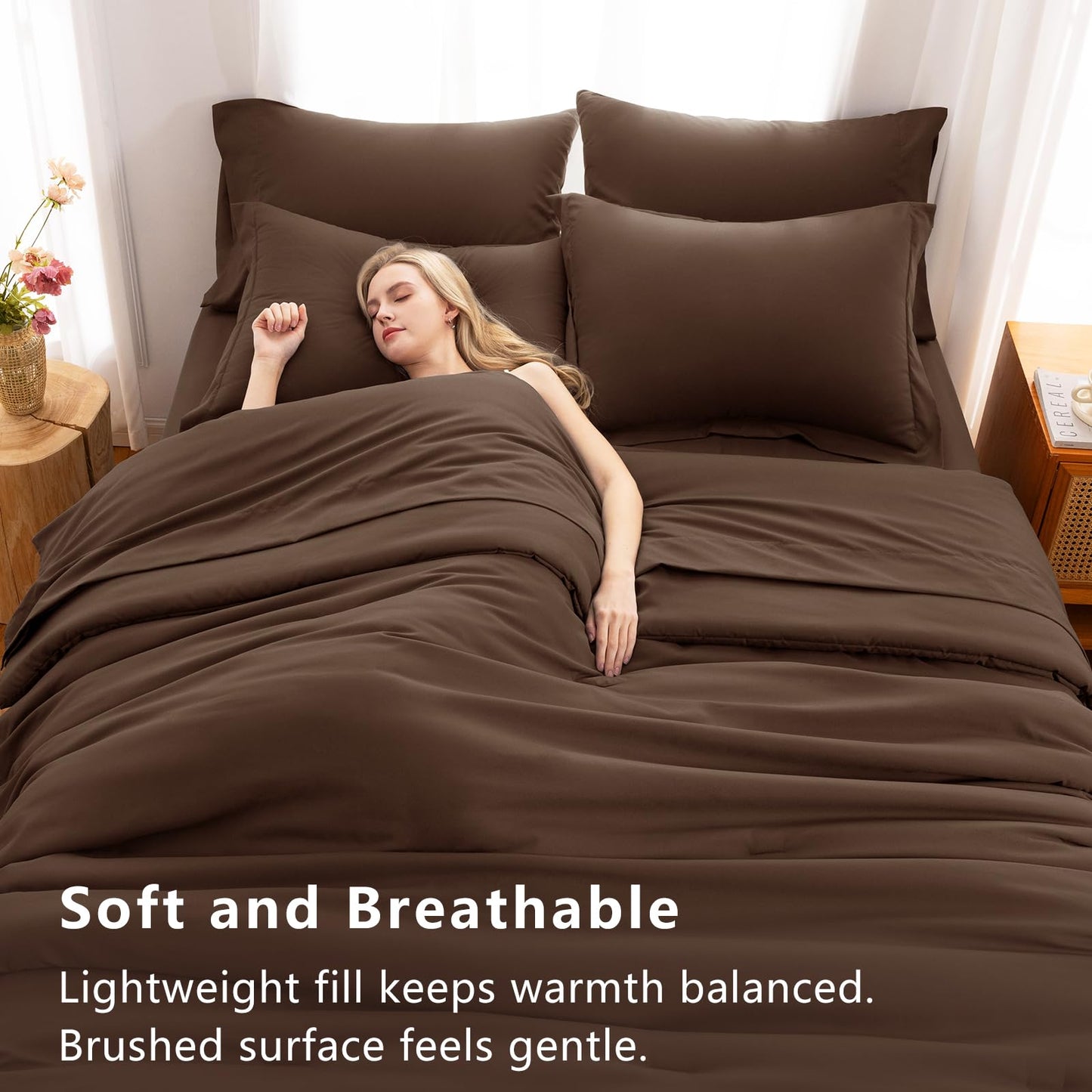 CozyLux King Size Comforter Set Brown, 7 Pieces Bed in a Bag King Comforter Set with Sheets, Luxury Soft Bedding Sets with Down Alternative Comforter, Fitted Sheet, Flat Sheet, Pillowcases & Shams