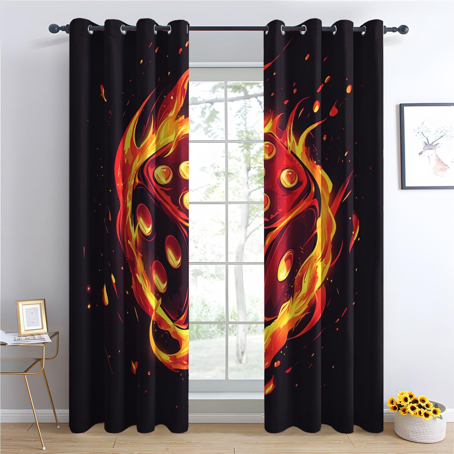 Phtbz Casino Theme Curtains 45 Inch Length 2 Panels Set, Fire Dice Patterned Blackout Curtains for Bedroom, Living Room Decor, Room Darkening Thermal Insulated Grommet Drapes