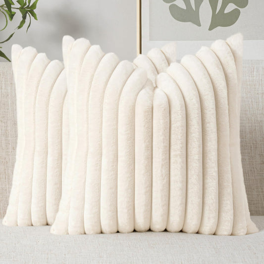 MIULEE Faux Fur Decorative Throw Pillow Covers 18x18 Inch Set of 2, Modern Spring Home Decor Soft Plush Couch Pillows Cozy Fluffy Cushion Covers for Sofa Bed Beige