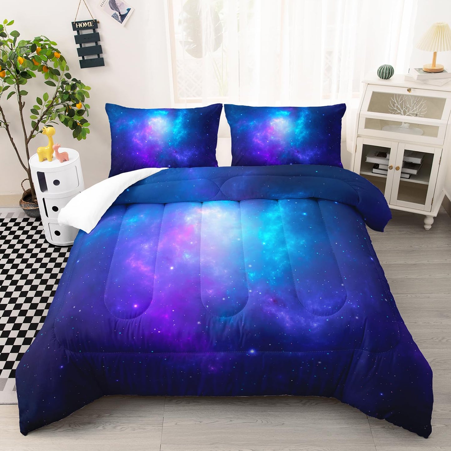 XYNHML Blue and Galaxy Comforter Full Size for Girl Boy Adult 3Pcs Universe Outer Space Starry Sky Bedding Set Psychedelic Space Night Pattern Quilt Bed Set with 2 Pillow Cases