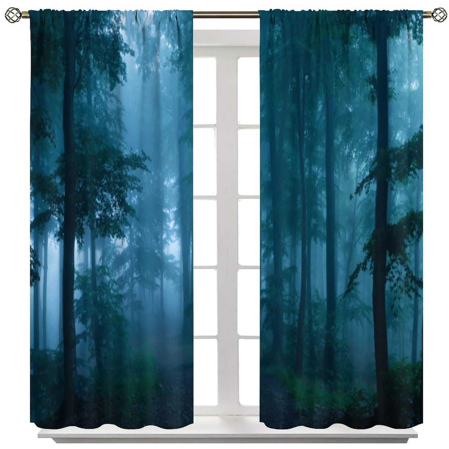 DDCBNS Misty Forest Curtains,Magical Woodland Nature Landscape Window Treatments for Bedroom Living Room Dreamland Scenery Décor Drapes 2 Panels Set,Total Size 42 x 45 Inch