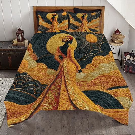 Custom African Women Quilt Set, Brown African Pattern Bedspread Bedding Set, Colorful Black Women Soft Lightweight Bedspreads with Pillow Covers, Gifts for Girls Adults Bedroom Decor (STYLE-02)
