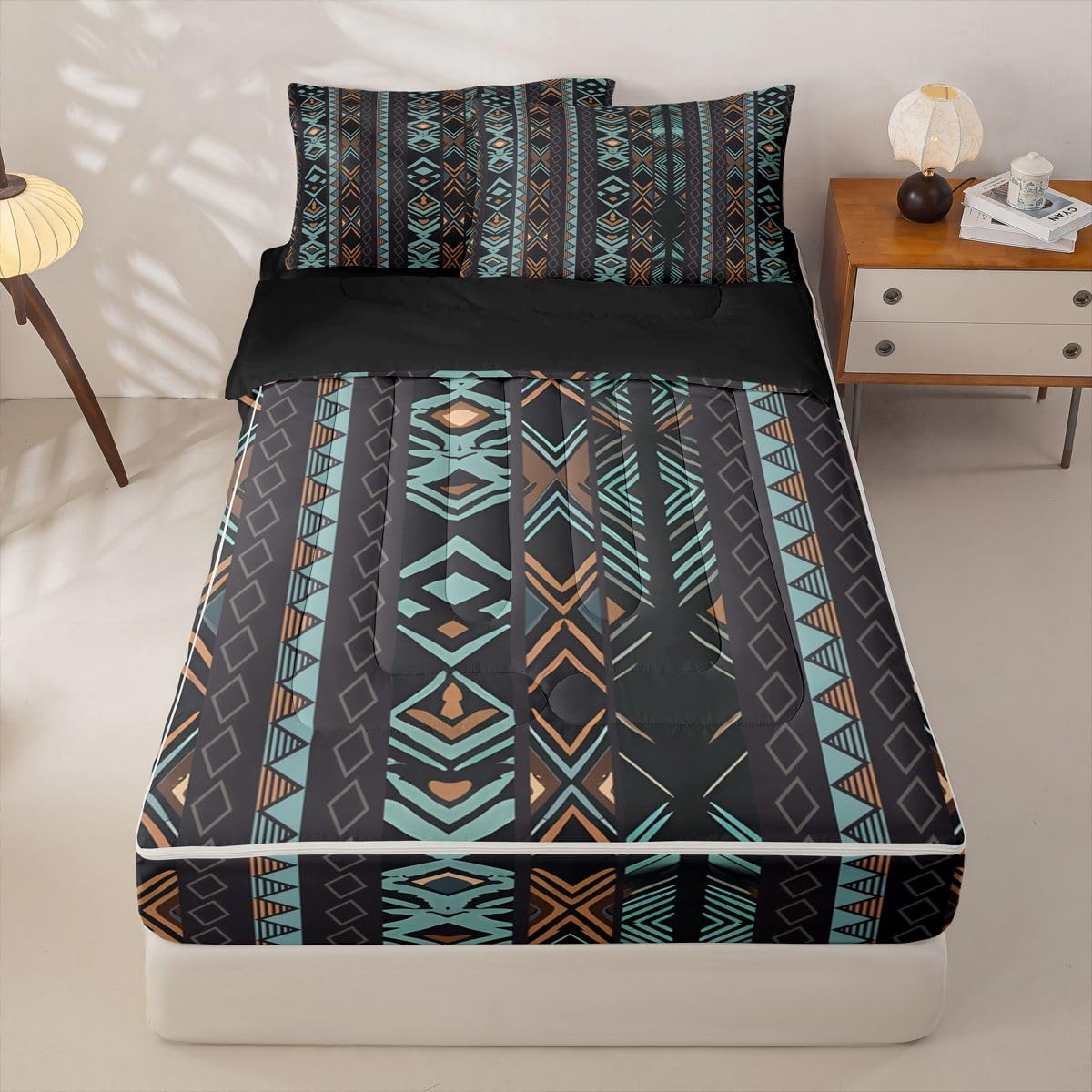 Erosebridal Western Zipper Bedding Set Queen Zip Up Bedding Navajo Style Aztec Comforter Set with Sheets for Boys Girls,Southwestern Bed in a Bag Ethnic Geometric Bed Sets with 2 Pillowcases
