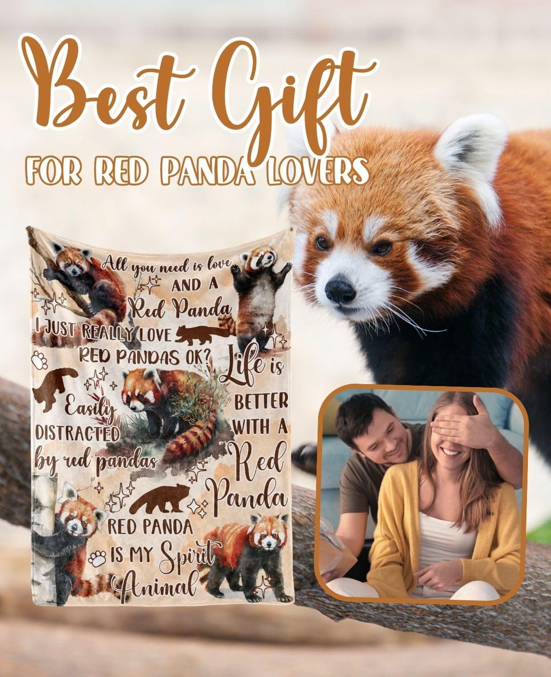 Huglanket Red Panda Gifts Blanket for Women, Girls, Red Panda Lovers, 50" x 65" Throw for Birthday, Christmas