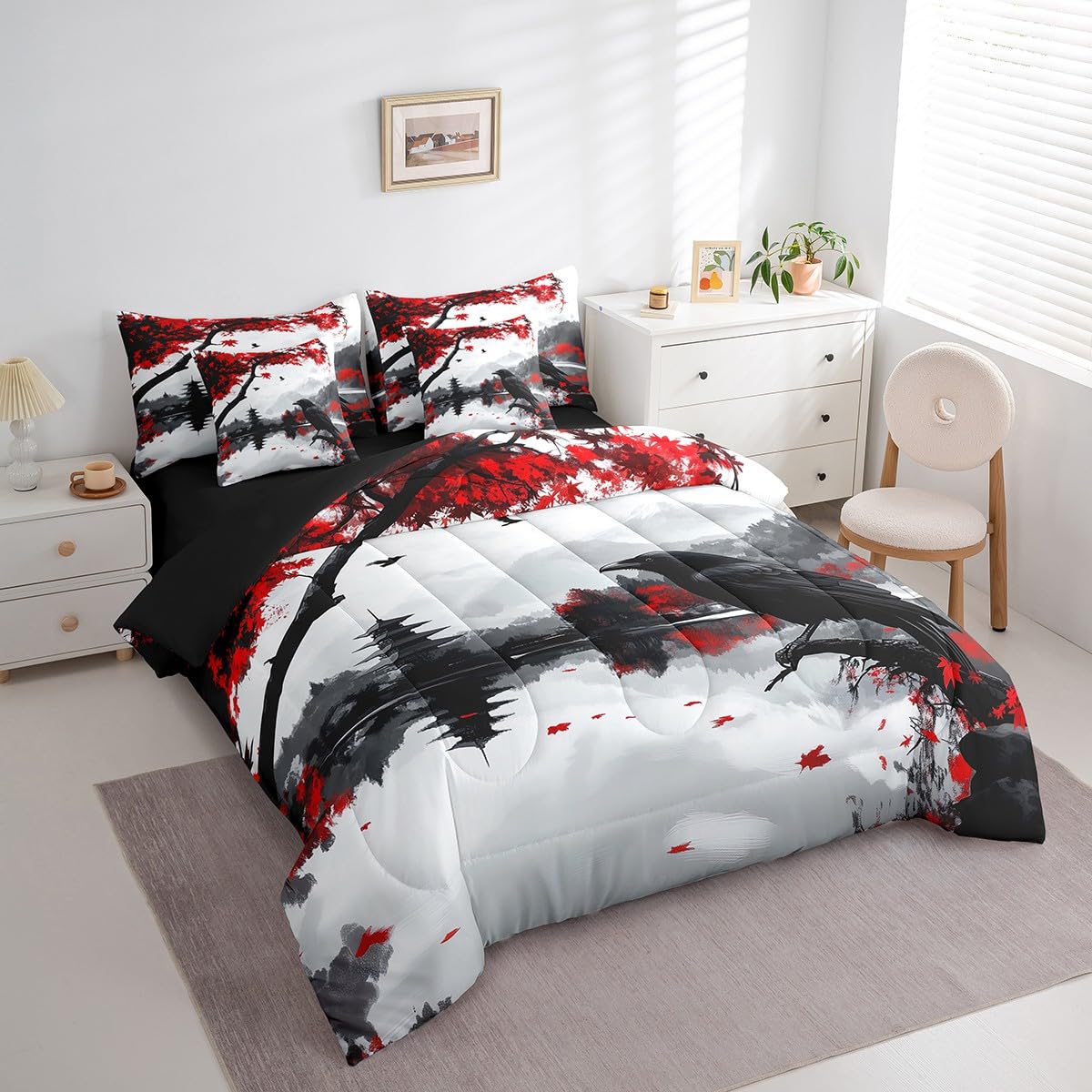 Feelyou Boys Girls Parrot Comforter Set with Sheets Queen Size, Cute Animal 7 Pieces Bedding Set Wild Animal Bed in A Bag Kids Japanese Style Teens Bed Set Bedroom Decor 7Pcs