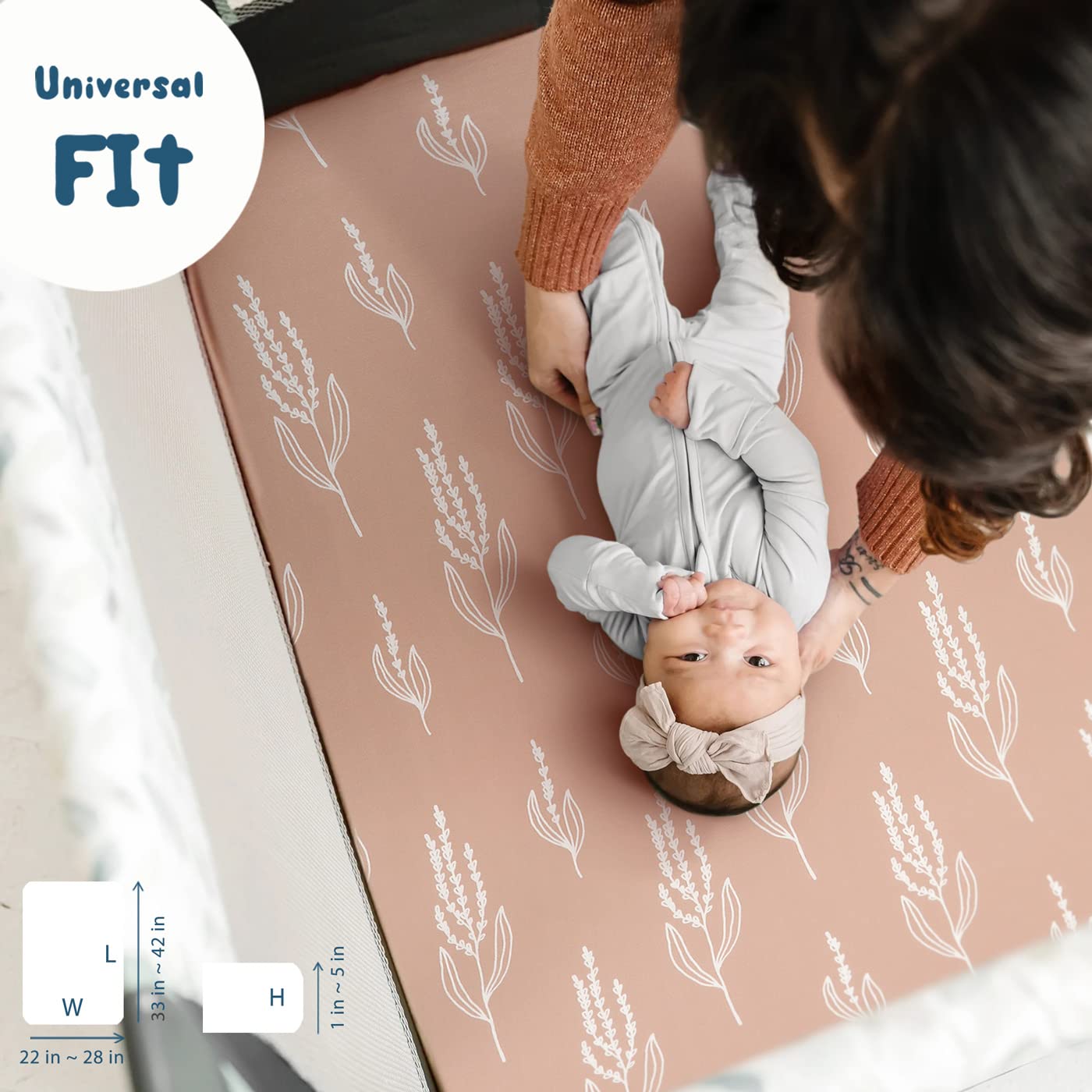 GRSSDER Stretchy Ultra Soft Jersey Knit Fitted Pack n Play Sheets Set 2 Pack, Universal Fit Portable/Mini Crib, Playards Mattress Pads Safe and Snug, Pretty Fox for Baby Girls