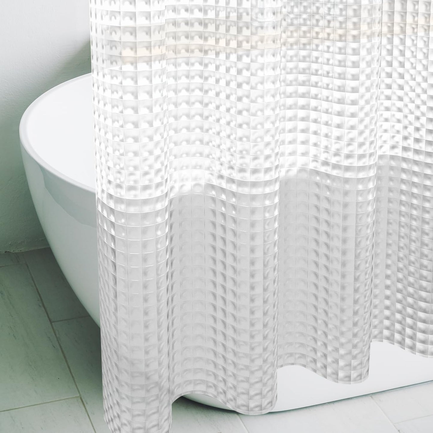 Eazzier Bath 3D Crystal Clear Plastic Shower Curtain Liner, 72x72 Inch Thin Lightweight Ice Cube Plastic Bathroom Shower Showroom Inner Curtain with Rustproof Metal Grommet Holes and Weighted Magnets