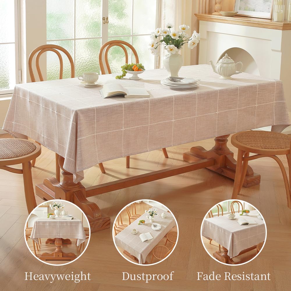 Zobesta Linen Table Cloth Rectangle Tables 60 x 120 Inch, Plaid Browm Linen Tablecloth Rectangle Tables Soft Boho Table Cover for Kitchen, Party, Picnic, Outdoor
