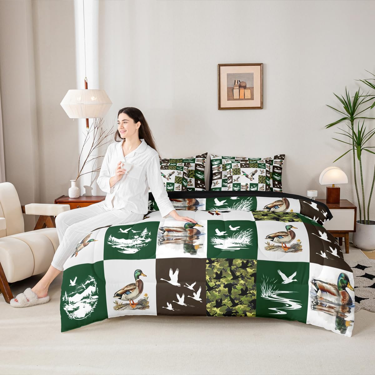 Erosebridal 7-Piece Mallard Duck Bedding Set Full Size for Kids - Camo Duck Comforter Set with Sheets Rustic Cabin Lodge Bed in A Bag with Flat Fitted Sheets Farmhouse Hunting and Fishing Quilt