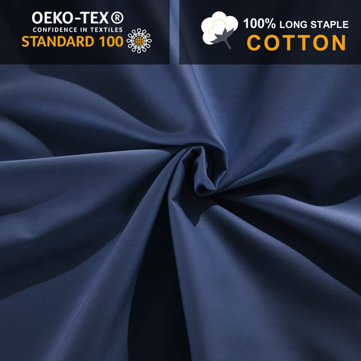 MILDLY Deep Pocket Fitted Sheet Only Queen Size 60"x80" 100% Long Staple Cotton Navy Blue Breathable Bottom Sheet Fits Up to 14" Deep Mattress
