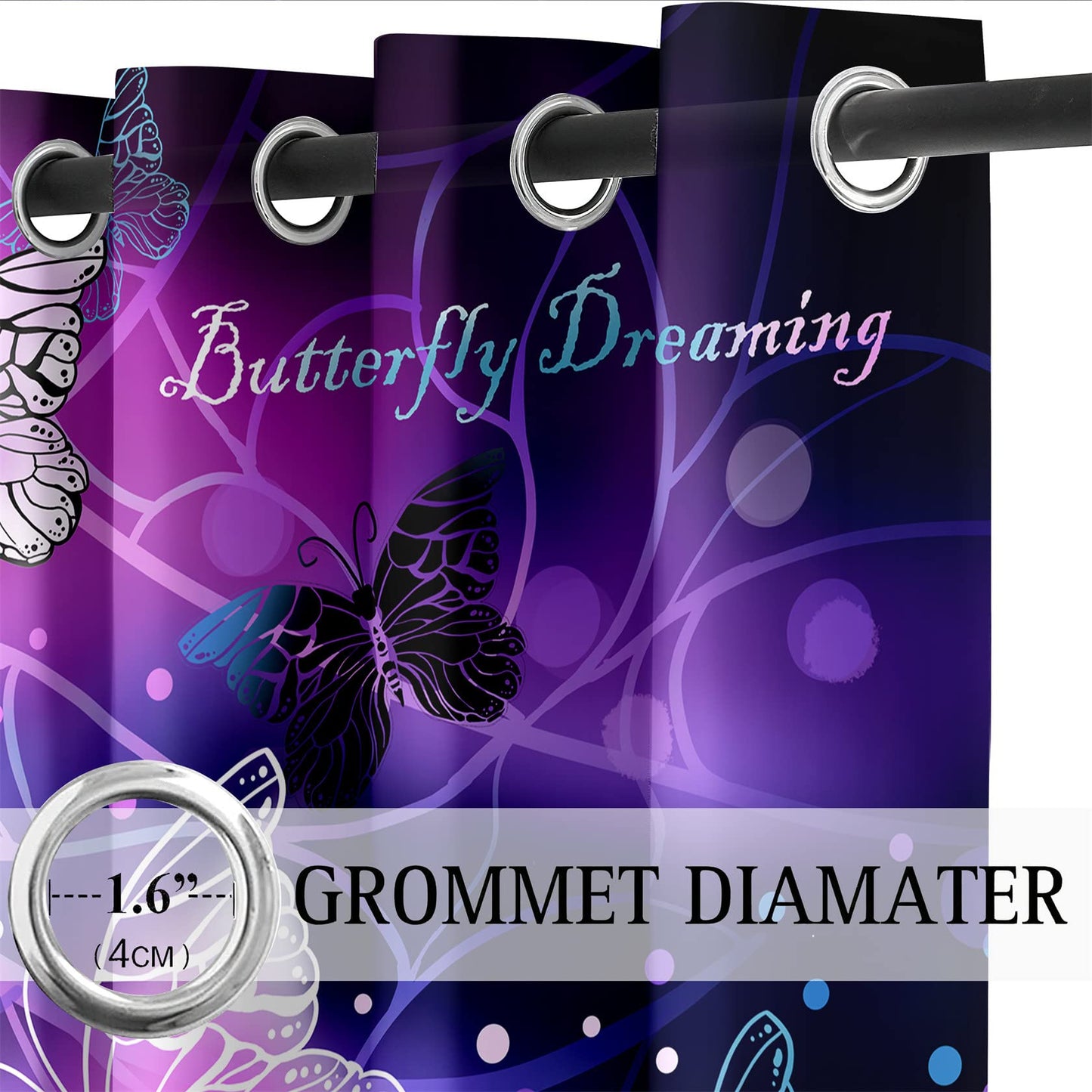 Kossmjx Butterfly Window Curtain Panels Purple Blackout Girls Curtains for Bedroom 2 Panels Curtains 84 inch Length for Girls Bedroom Nursery Room, 82" x 84"