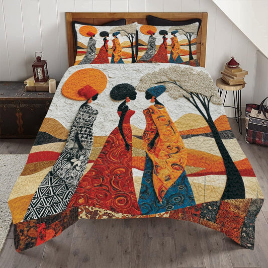 Custom African Women Quilt Set, Brown African Pattern Bedspread Bedding Set, Colorful Black Women Soft Lightweight Bedspreads with Pillow Covers, Gifts for Girls Adults Bedroom Decor (STYLE-05)
