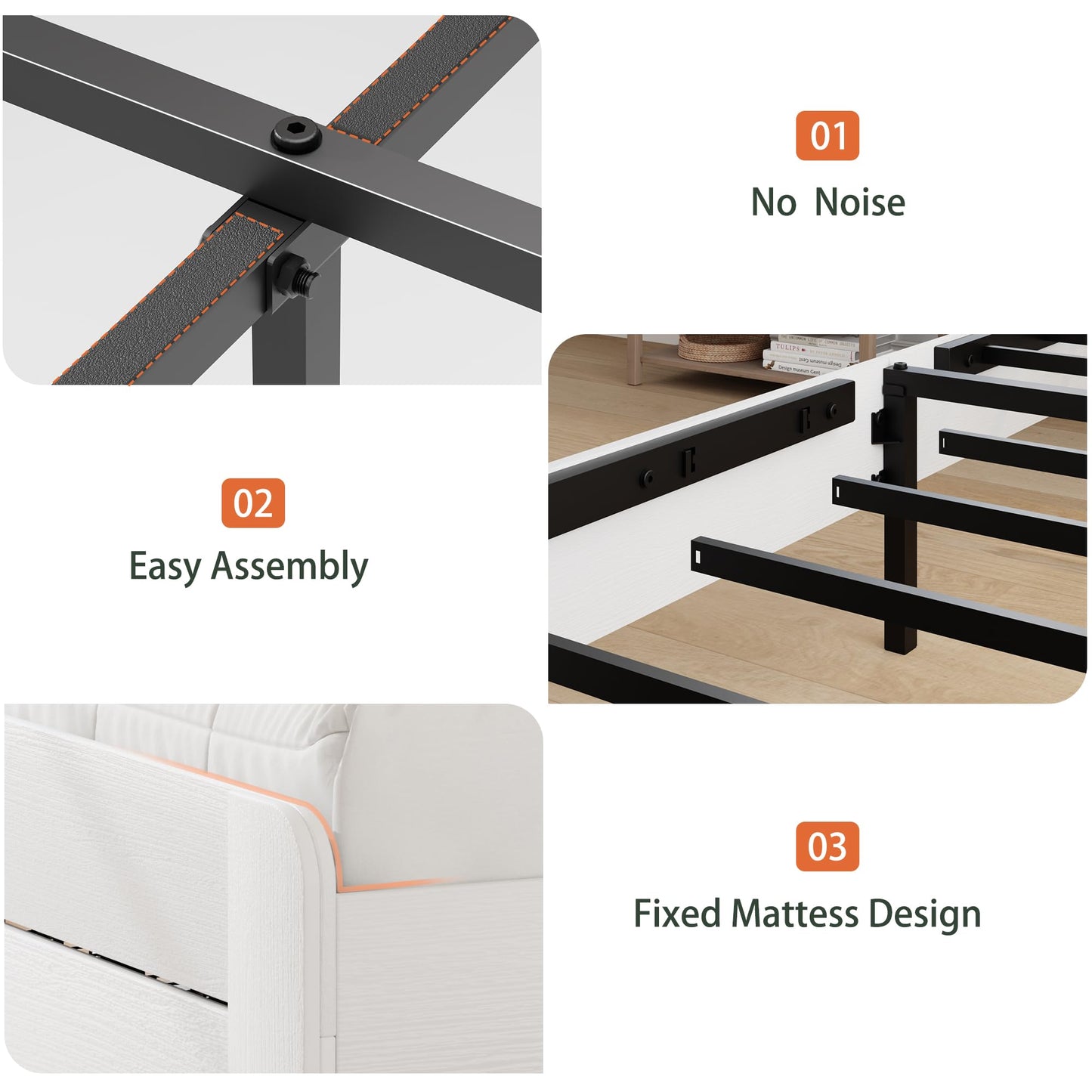 SAMTRA Wooden Bed Frame with Storage Drawers, LED Headboard & Charging Station, Wood Platform Bed Frame with Tall Headboard, No Box Spring Needed, Full Size, White