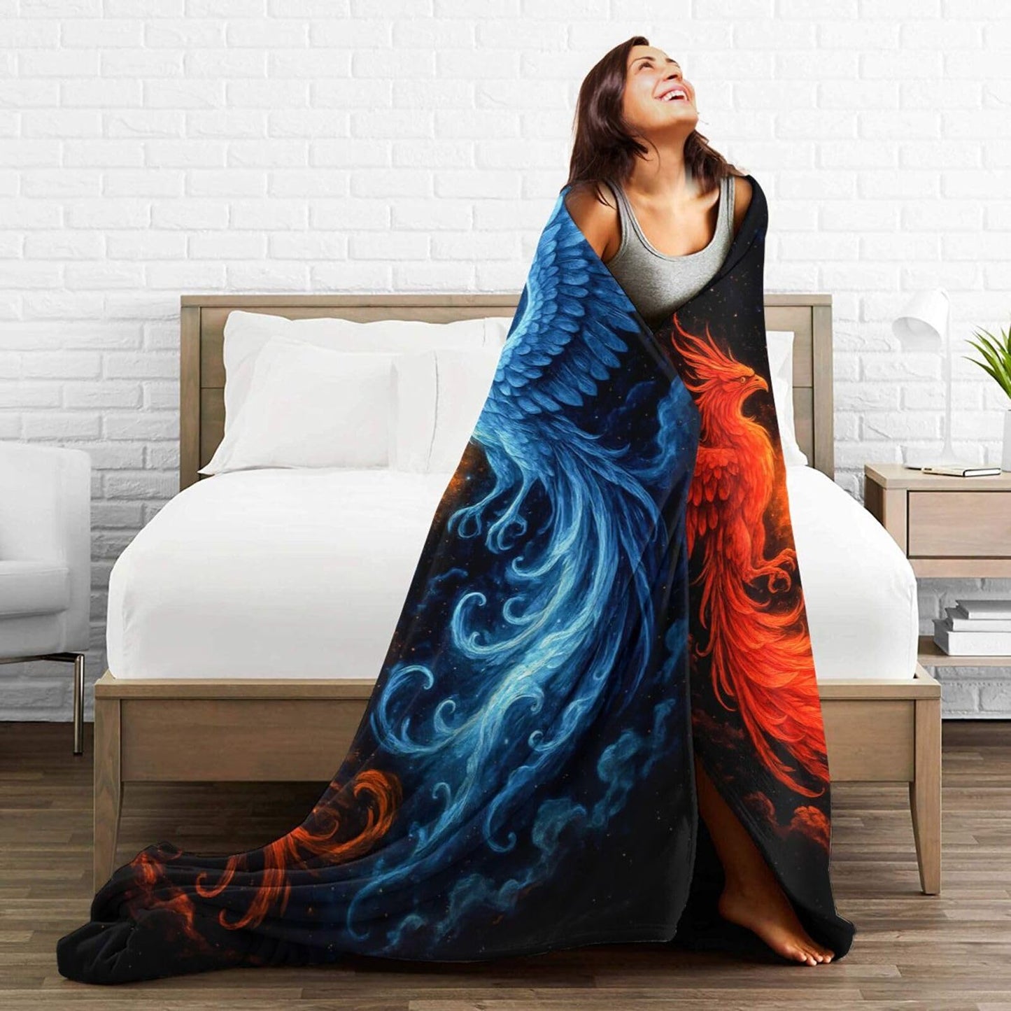 Phoenix Blanket Fire and Ice Phoenix Throw Blanket Soft Warm Cozy Fleece Fuzzy Plush Flannel Blankets Gifts for Boys Girls Women Kids Adults 40"X50"