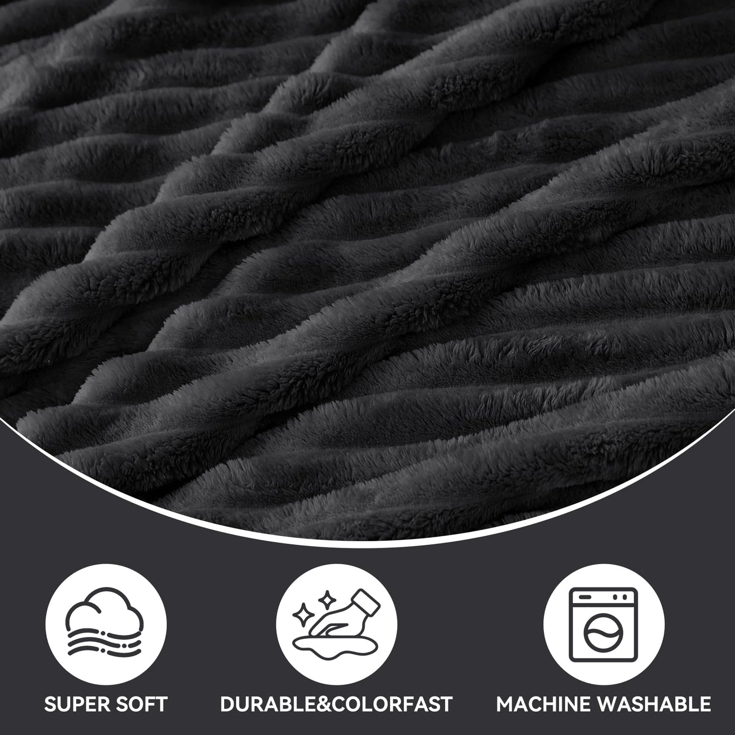 Nookly Black Fleece Throw Blanket for Couch, Soft Lightweight Ribbed Plush Blanket for Sofa and Bed, All-Season Cozy Striped Throw for Men 50x60 Inches