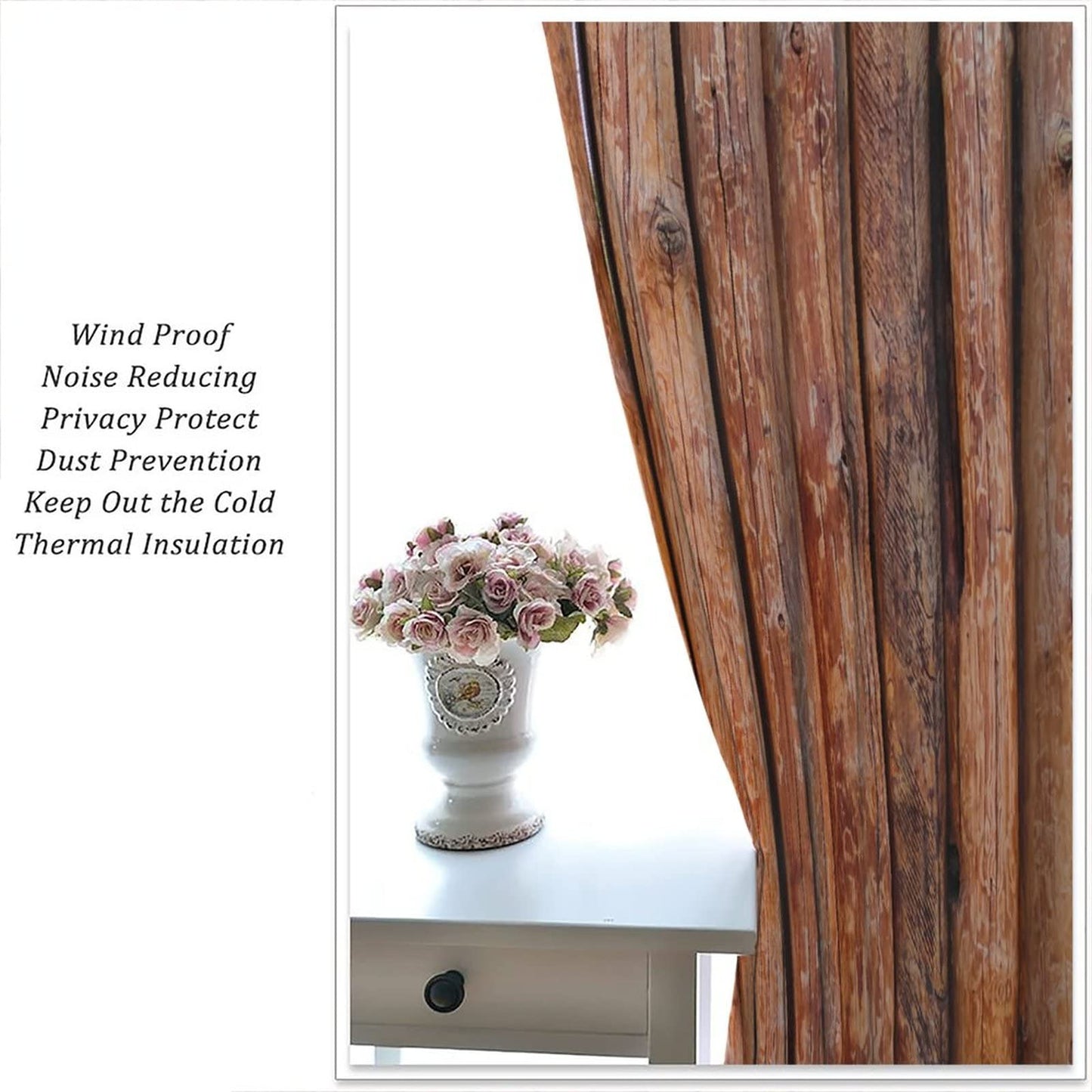 Rustic Wooden Kitchen Curtain,Vintage Old Brown Wood Countryside Theme Room Darkening Window Curtain Drapes for Living Room Bedroom Bathroom Dining Room W42xL45in