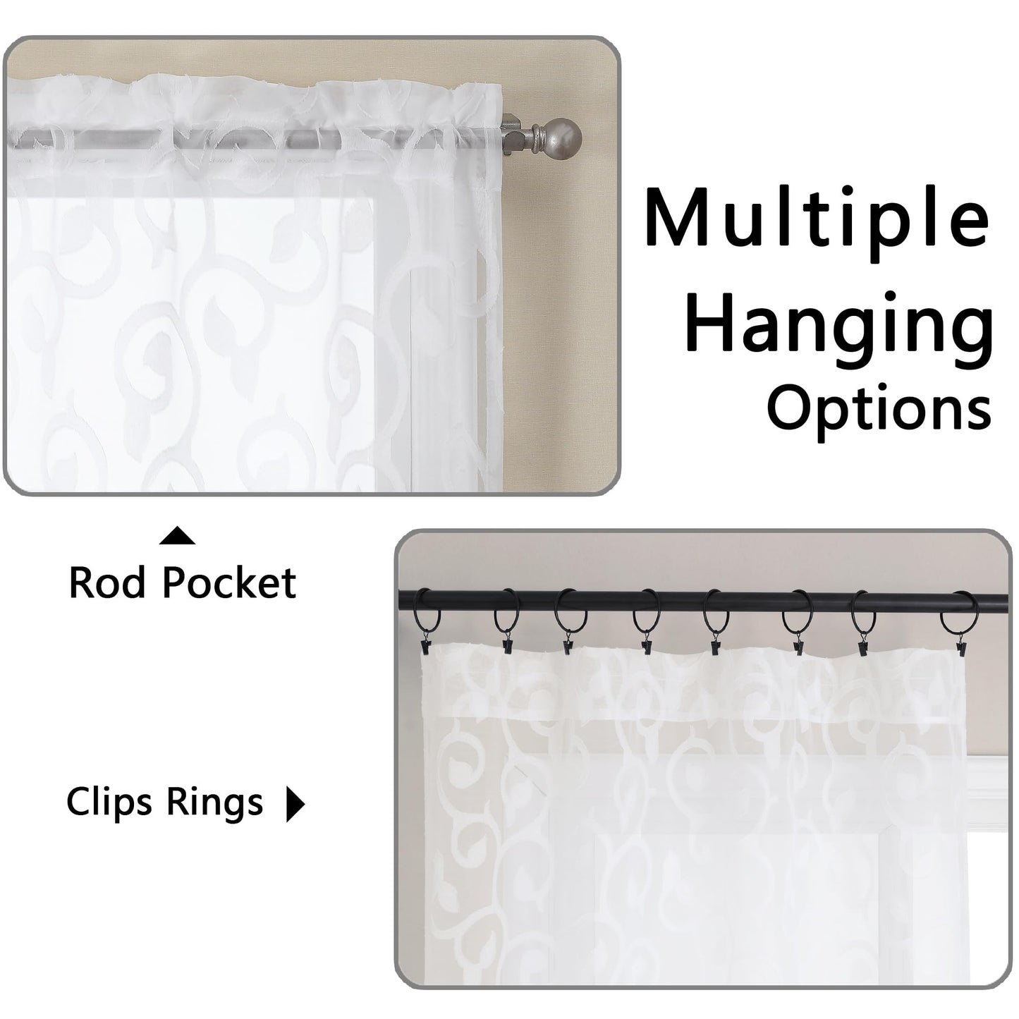 OWENIE Furman Sheer White Curtains 84 inches Long for Bedroom Living Room 2 Panels Set, White Curtains Jacquard Clip Light Filtering Semi Sheer Curtain Rod Pocket Window Drapes, 2 Pcs Each 40 W 84 L
