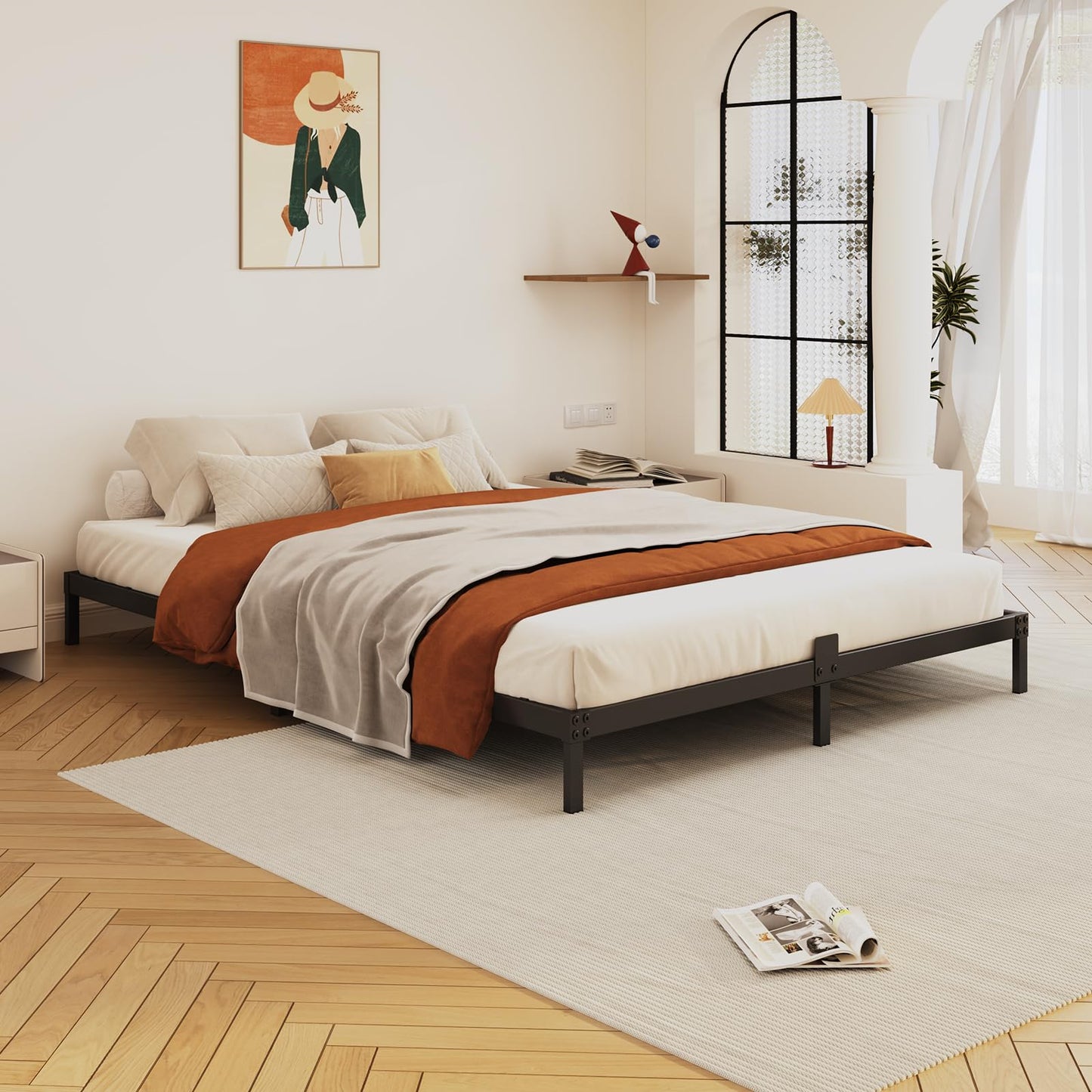 Kaelidra 6 Inch Bed Frame Queen Size Low Profile, Metal Platform Low Bed Frame, Heavy Duty Support Low Profile Bed Frame, No Box Spring Needed, Noise Free, Easy Assembly, Prevent Mattress From Sliding