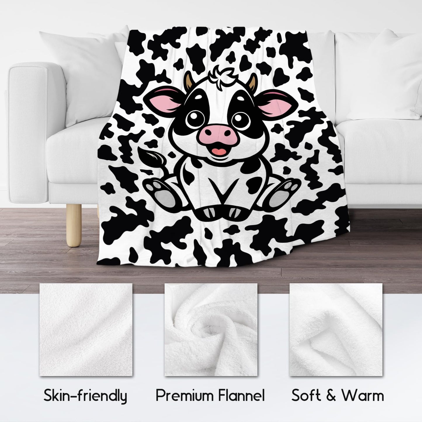 Cow Blanket, Cozy Soft Throw Gifts for Kids, Cute White Flannel Throw Blankets for Couch Office, 30x40 Inches