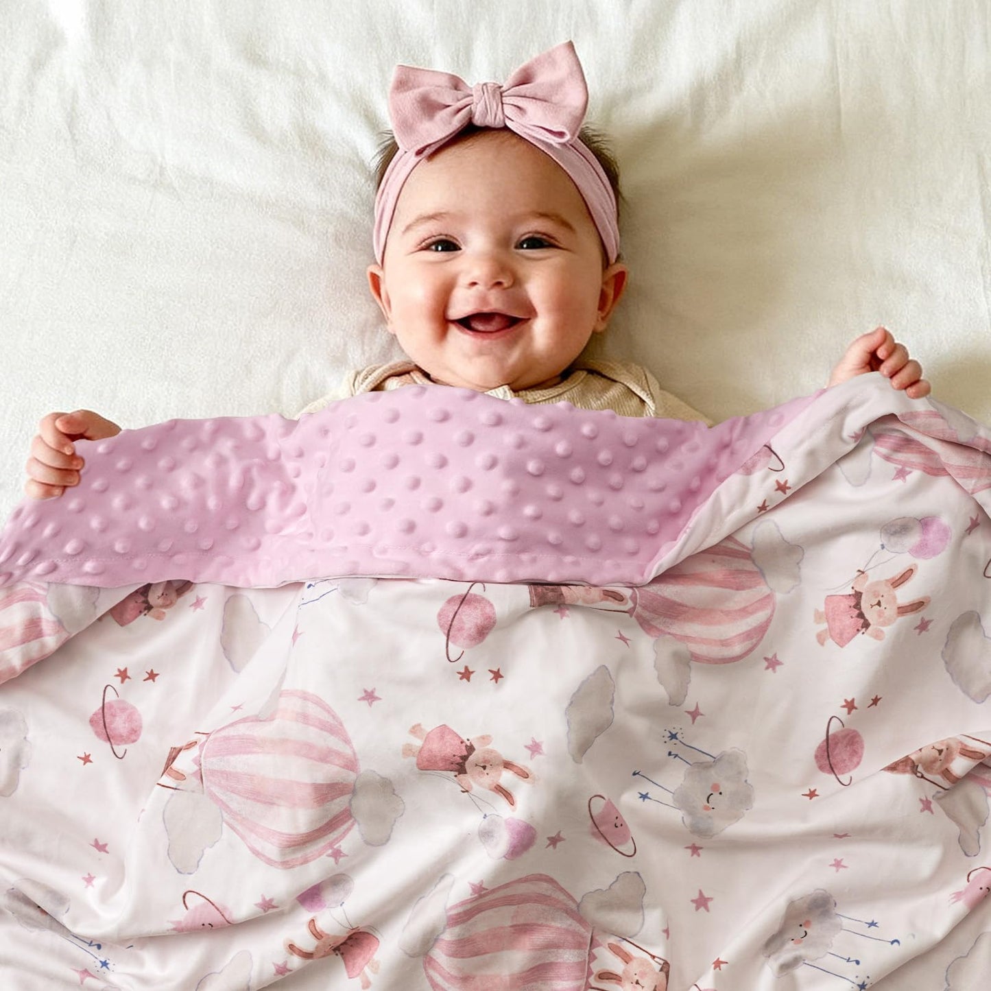 CIVARUA KIDS Minky Baby Blanket Pink Cute Bunny Blanket, Soft Cozy Nursery Blanket for Girls Boys, Fluffy Toddler Infants Warm Nursery Bed Blankets for Crib Stroller or Carseat, 30x40 Inches, Pink