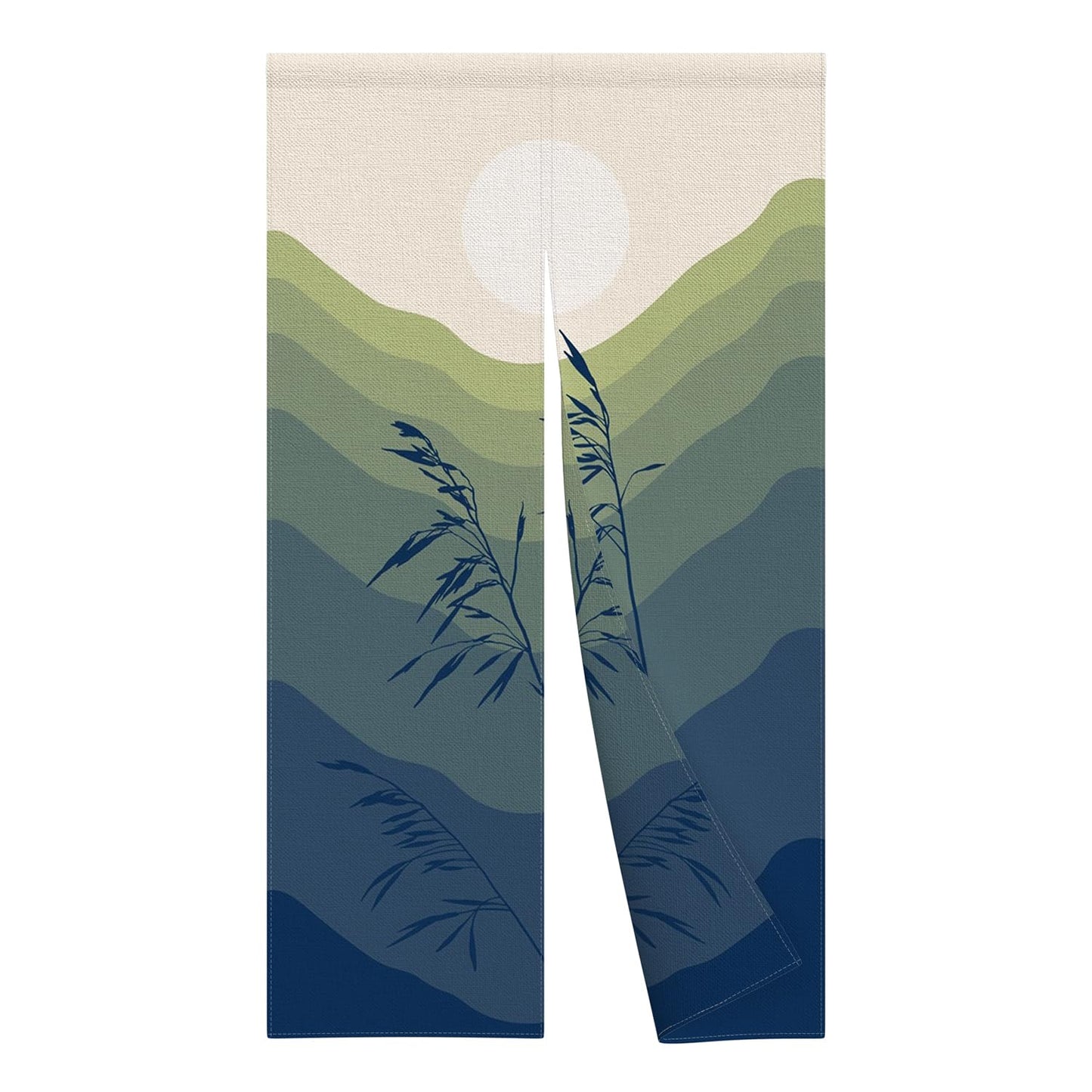Leowefowa Japanese Double Sided Doorway Curtain Noren Green Mountain Sun Door Hanging Chinese Style Ink Painting Tapestry Window Treatment Bedroom Partition Kithchen Bathroom Door Decor33.5"x 70.9"