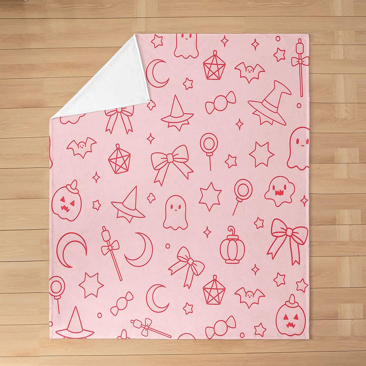 Feelyou Ghost Flannel Fleece Throw Blanket Halloween Themed Throw 50"x60" Trick or Treat Fleece Throw Blanket for Kids Women Men Spooky Pumpkin for Bed Couch Chair Living Room Pink Bedroom Decor