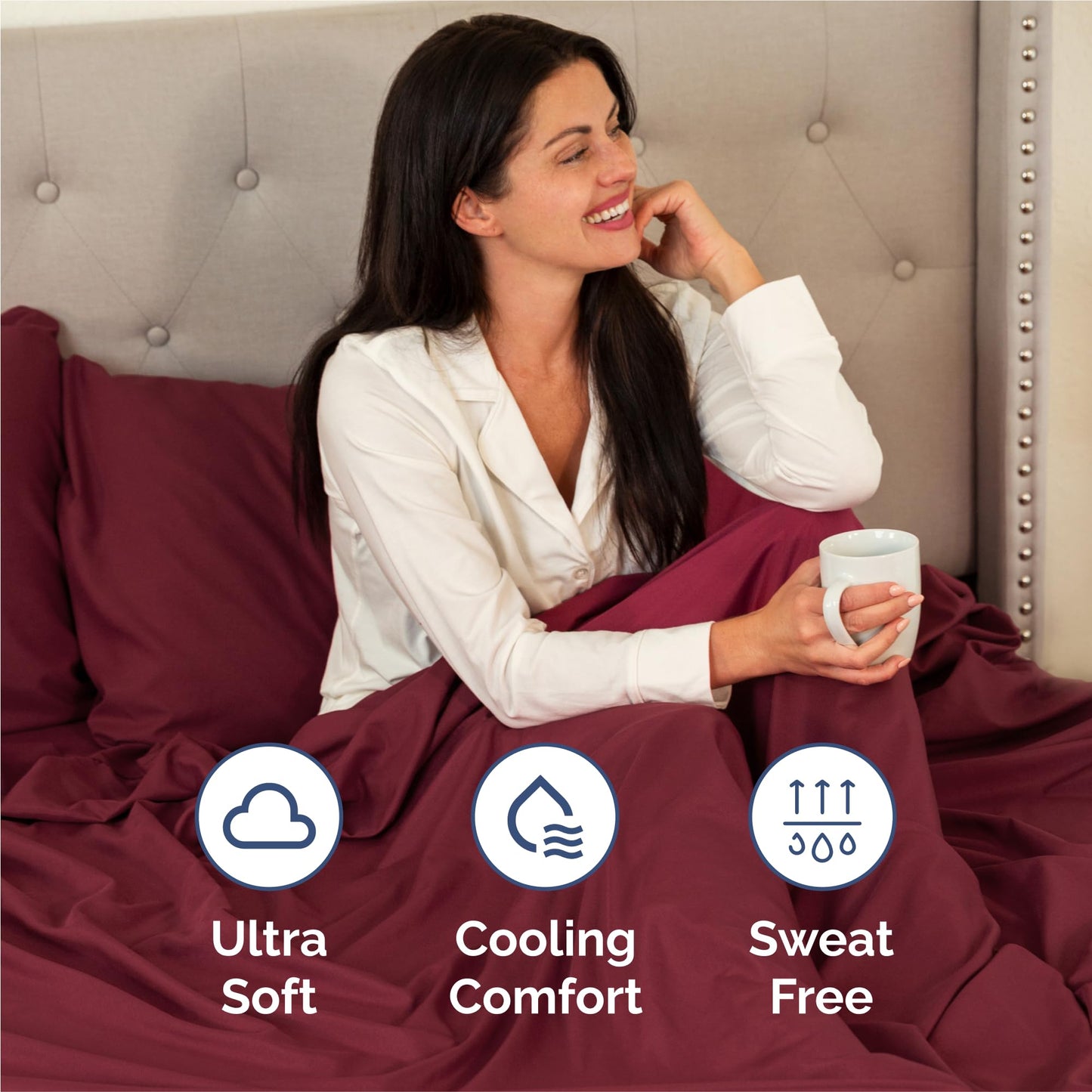 Split King Size 5 Piece Sheet Set - Comfy Breathable & Cooling Sheets - Hotel Luxury Bed Sheets for Women & Men - Deep Pockets, Easy-Fit, Soft & Wrinkle Free Sheets - Burgundy Oeko-Tex Bed Sheet Set