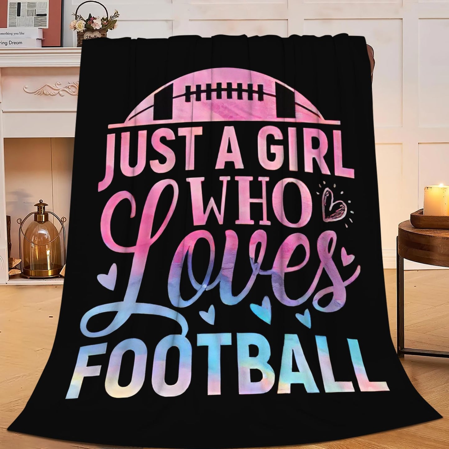 Lovira Just A Girl Who Loves Football Throw Blanket Sports Print Throw Blankets Gifts for Couch Sofa Bed Stuff Decor Soft Cozy Fleece Plush Warm Flannel Bedding for Lover 40"x50"