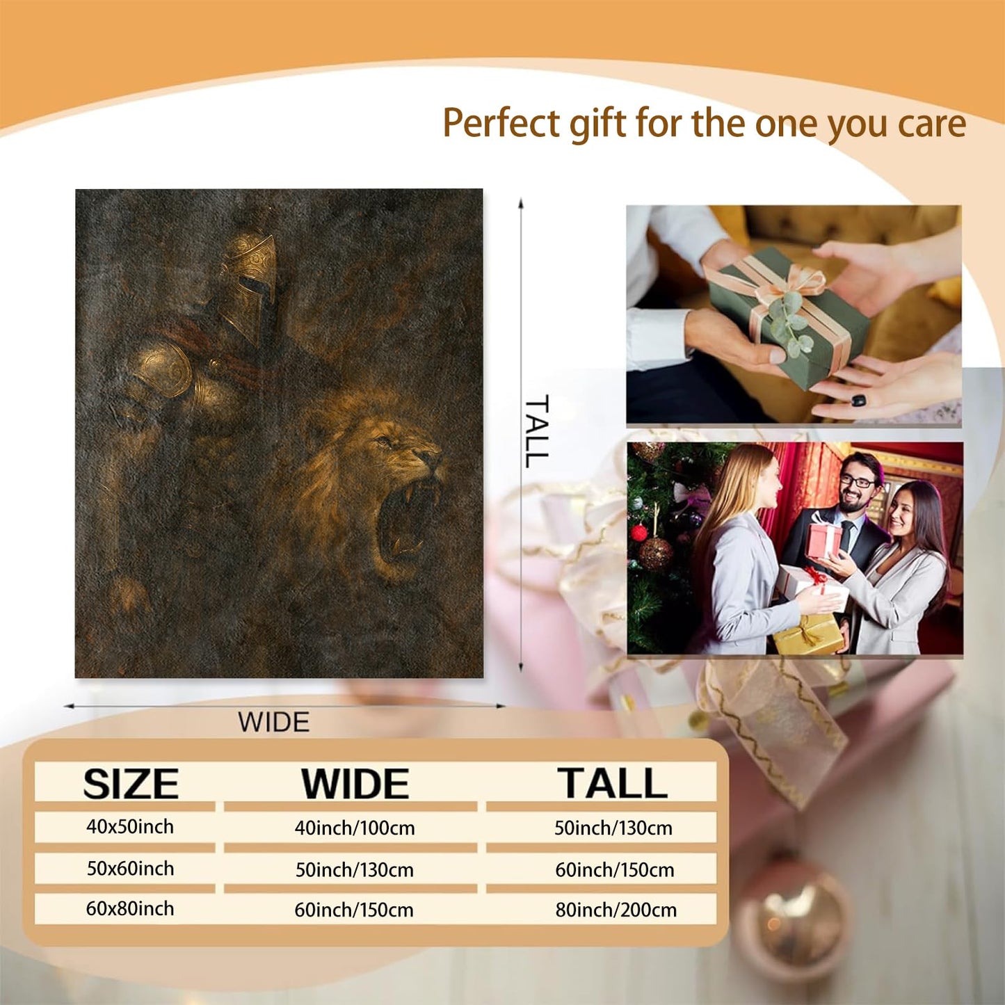 Medieval Knight and Lion Blanket Gifts for Women Girls Kids, Soft Warm Lightweight Flannel Animal Throw Blankets for Bedroom Living Room Home Sofa Home Decor 50" x 60"