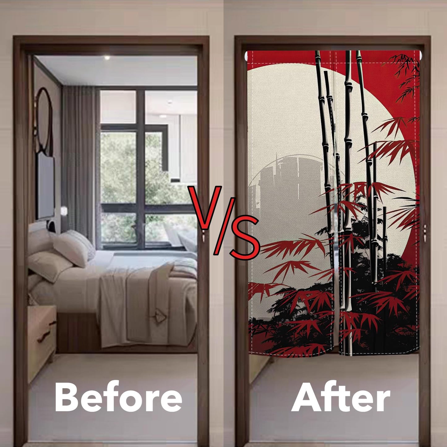 Leowefowa Traditional Japanese Noren Curtain Doorway Long Style Door Tapestry Window Treatment Japanese Kitchen Door Curtains Red Blossom Printed Panel Hanging Room Divider Home Decor, 33.5"x 70.9"