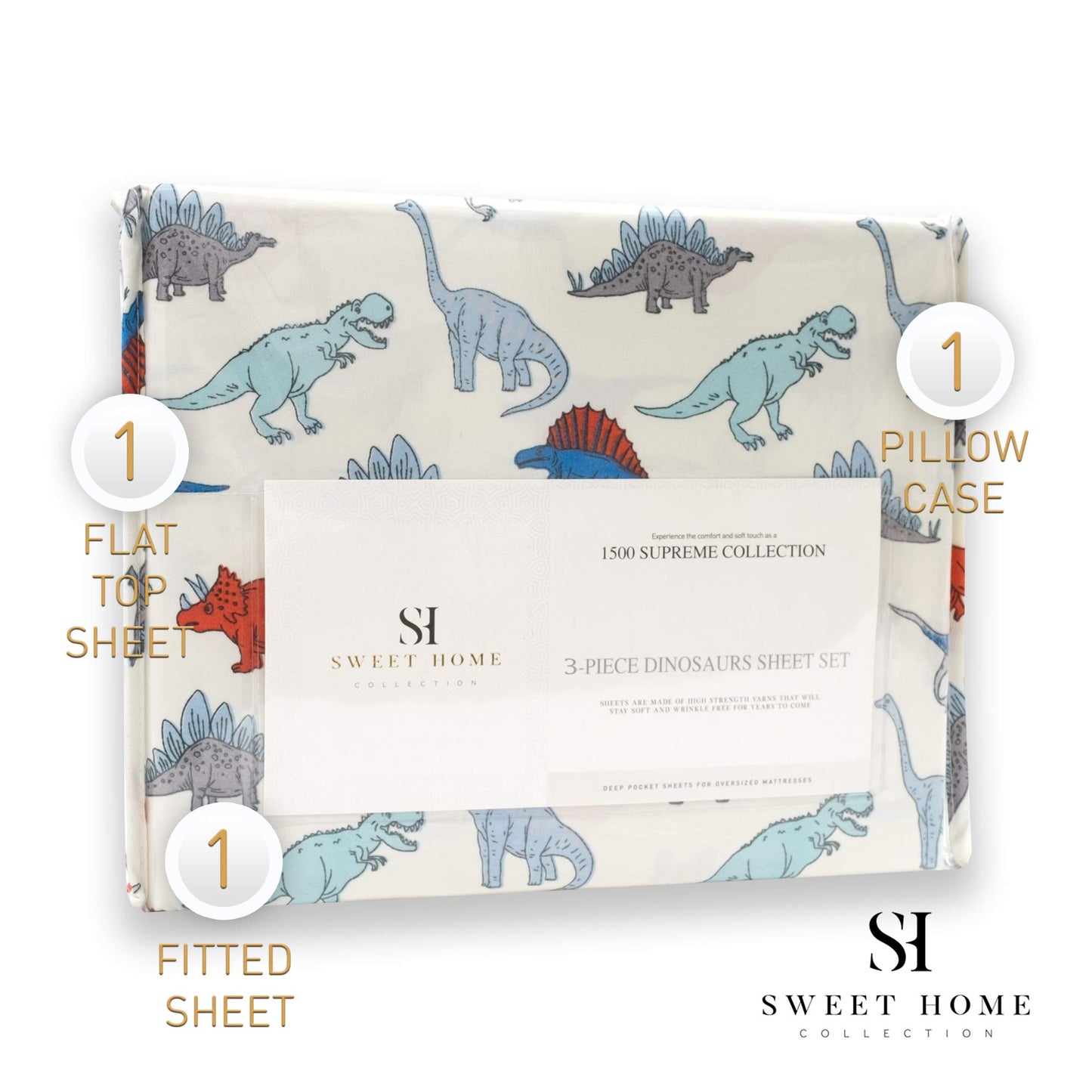 1500 Supreme Kids Bed Sheet Collection - Fun Colorful and Comfortable Boys and Girls Toddler Sheet Sets - Deep Pocket Wrinkle Free Soft and Cozy Bedding - Twin XL, Dinosaurs