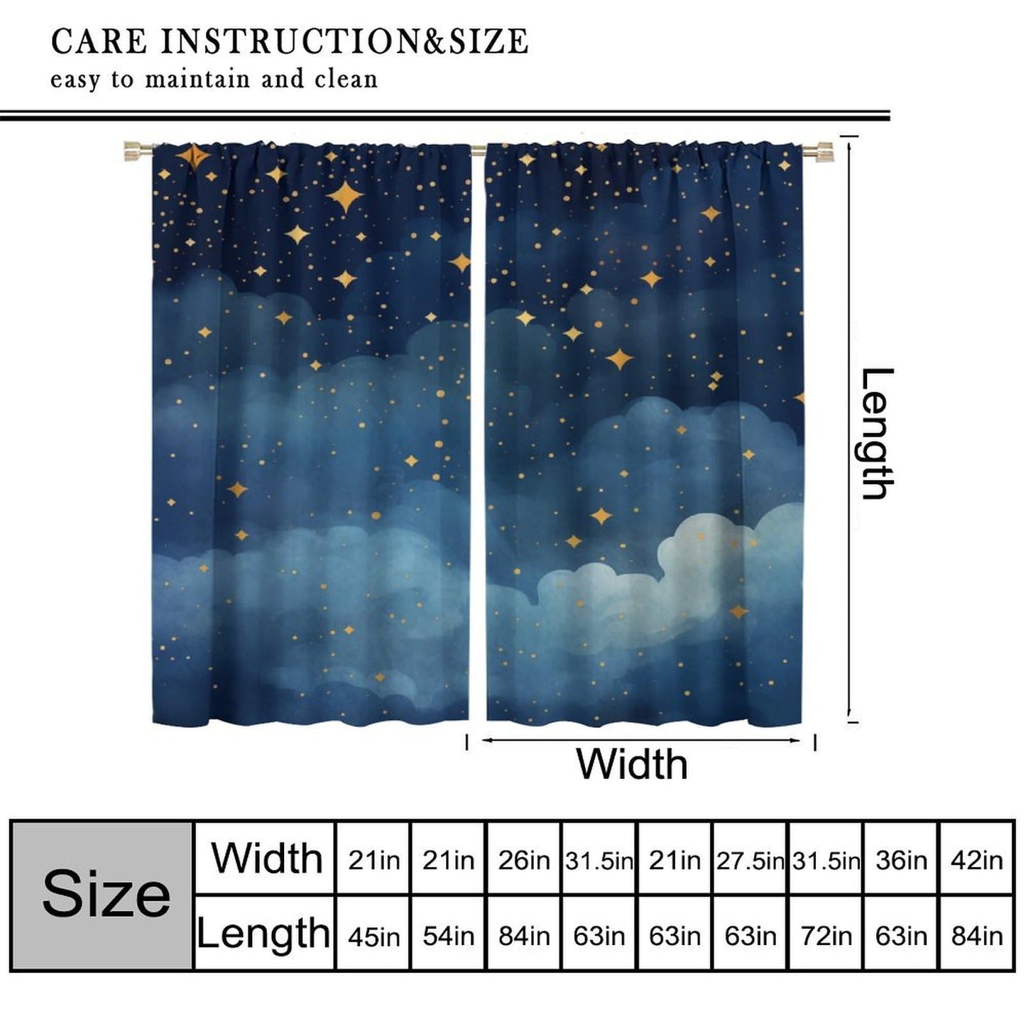 Djaby Night Sky Stars Curtain for Kids, Blue Starry Space Galaxy Pattern Window Treatments for Boys Girls Bedroom Toddlers Room Living Room Decor 42" W X 45" L(No Blackout)