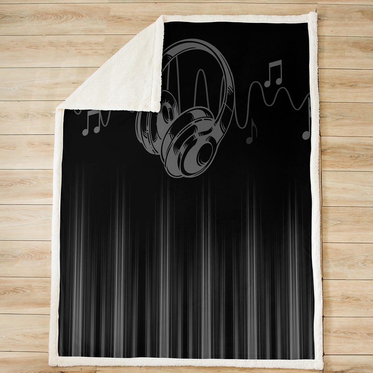 Feelyou Abstract Ombre Fleece Throw Blanket Throw 50"x60" Kids Gray and Black Musical Plush Blanket for Bed Sofa Couch Boys Girls Teens Music Themed Sherpa Blanket Geometric Striped Fuzzy Blanket