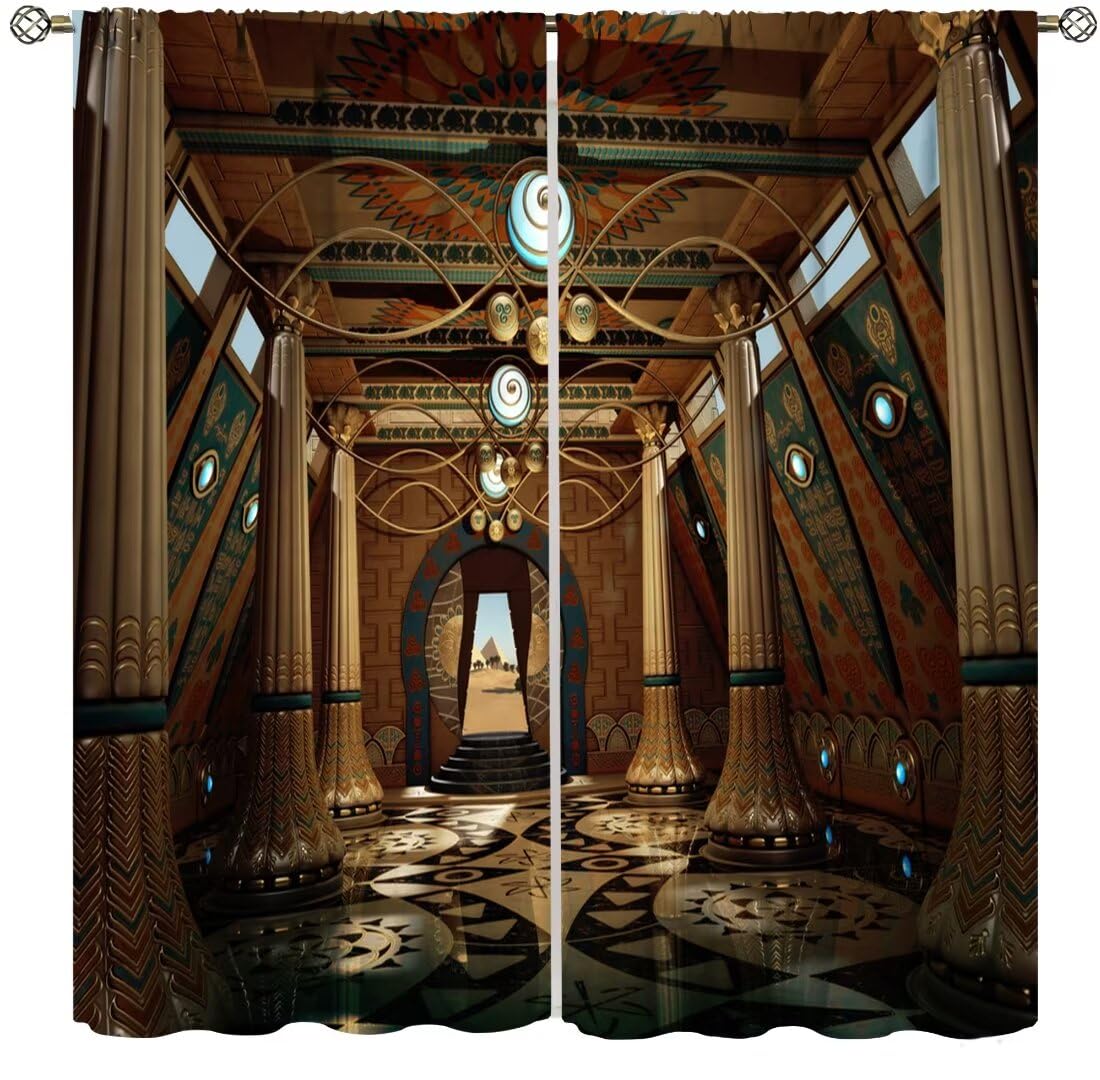 Brown Retro Architectural Curtains,Retro Style Darkening Window Treatments for Bedroom Living Room Home Décor Drapes 2 Panel Sets Total Size 42" x 45"