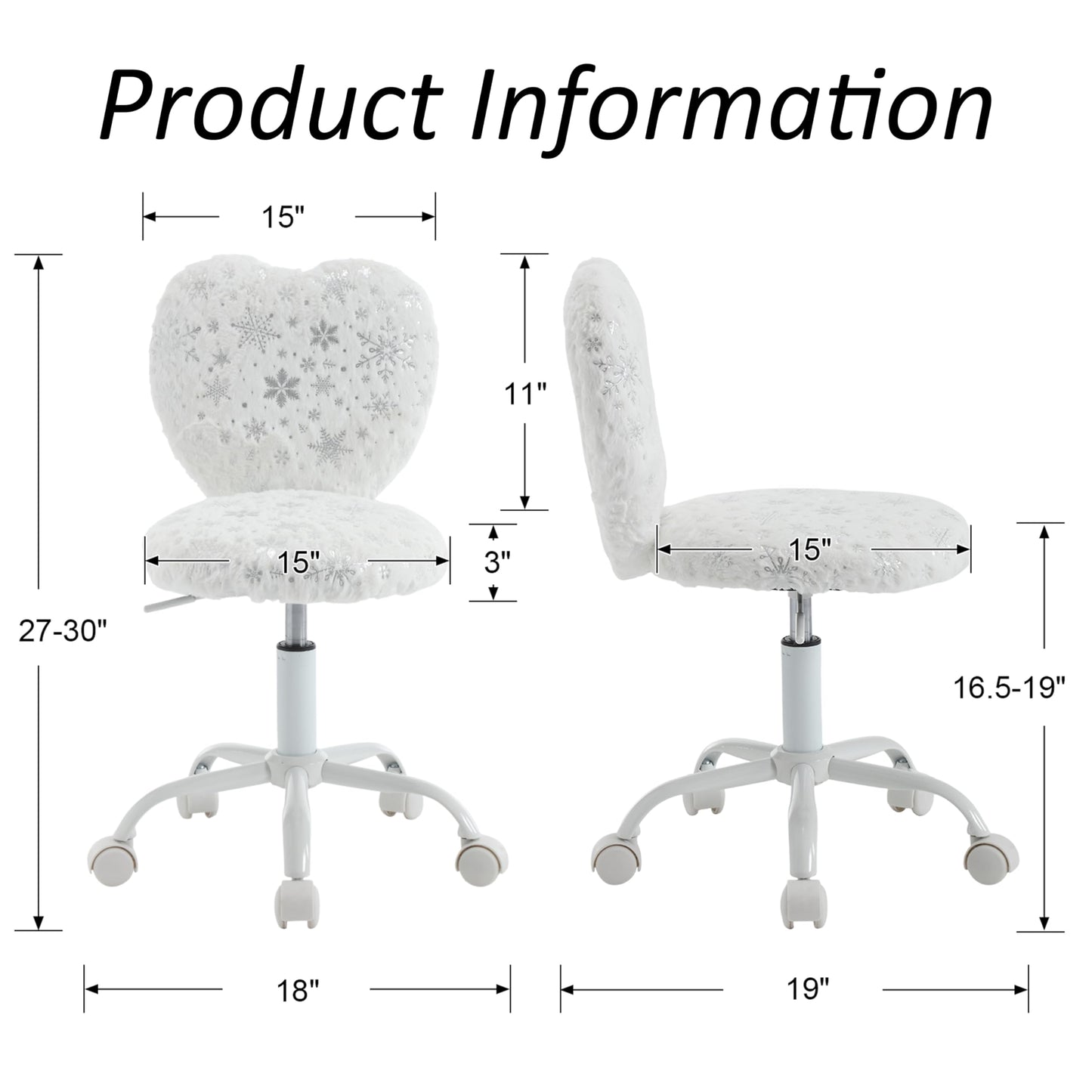 DM Furniture Kids Desk Chair - Girls Students Study Adjustable Computer Chair with Cute Heart Back for Home/Bedroom/School/Dorm, Snow White