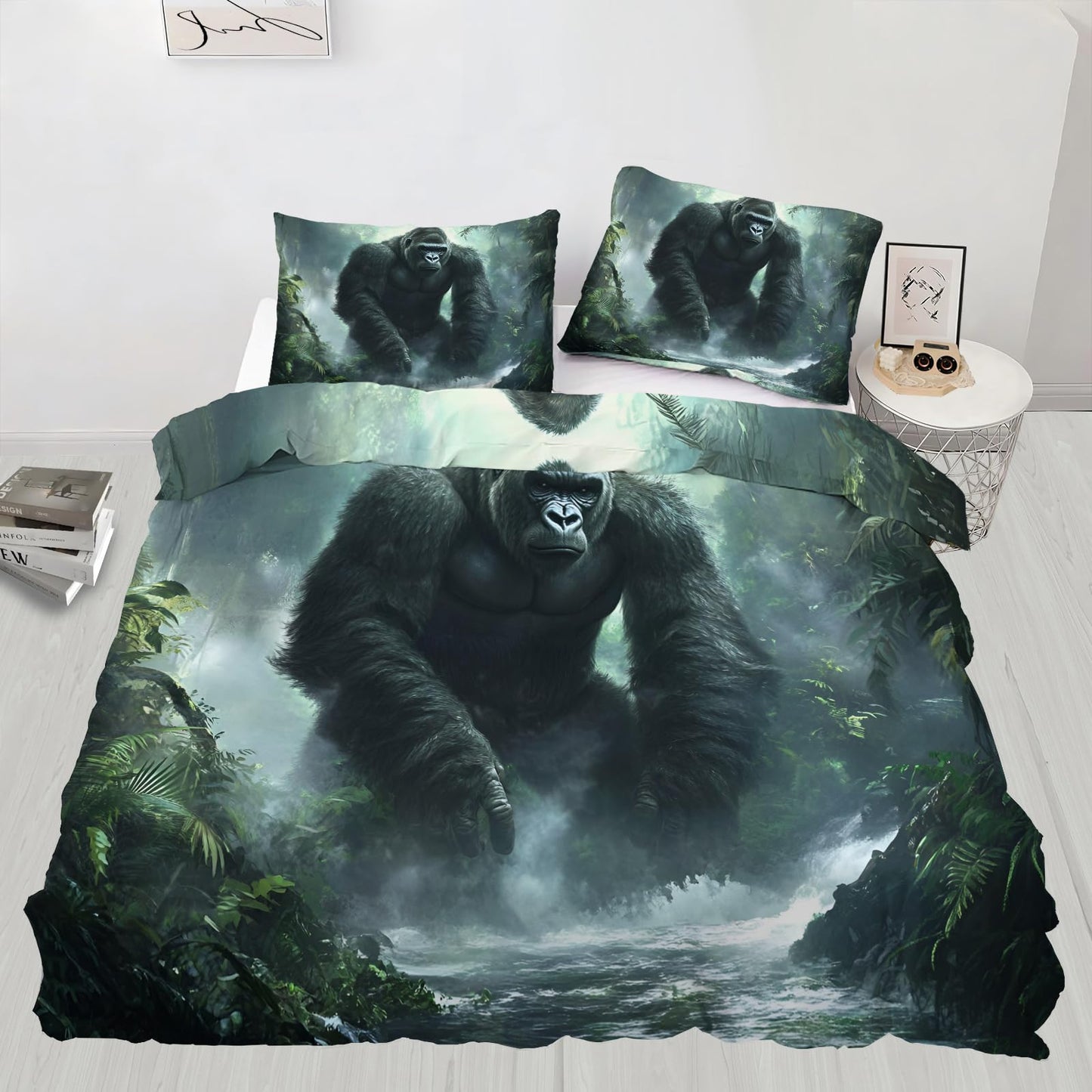 Twin Size Duvet Cover Gorilla Print Duvet Cover Rainforest Comforter Cover Jungle Bedding Kids Room Bedding Decor (Reversible Printing)