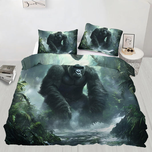 Twin Size Duvet Cover Gorilla Print Duvet Cover Rainforest Comforter Cover Jungle Bedding Kids Room Bedding Decor (Reversible Printing)