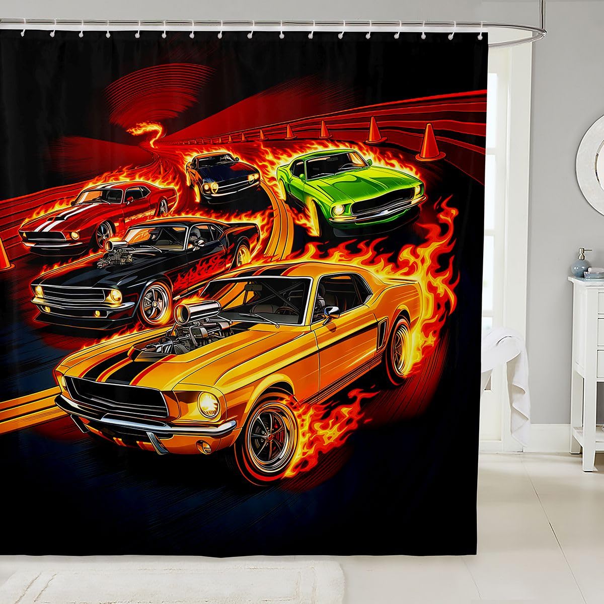 Feelyou Boys Race Car Shower Curtains Speed Sports Car Bathroom Curtain for Kids Women Men Extreme Sports Bathroom Accessories Automobile Waterproof Polyester Fabric for Stalls Bathtubs 72"x72"