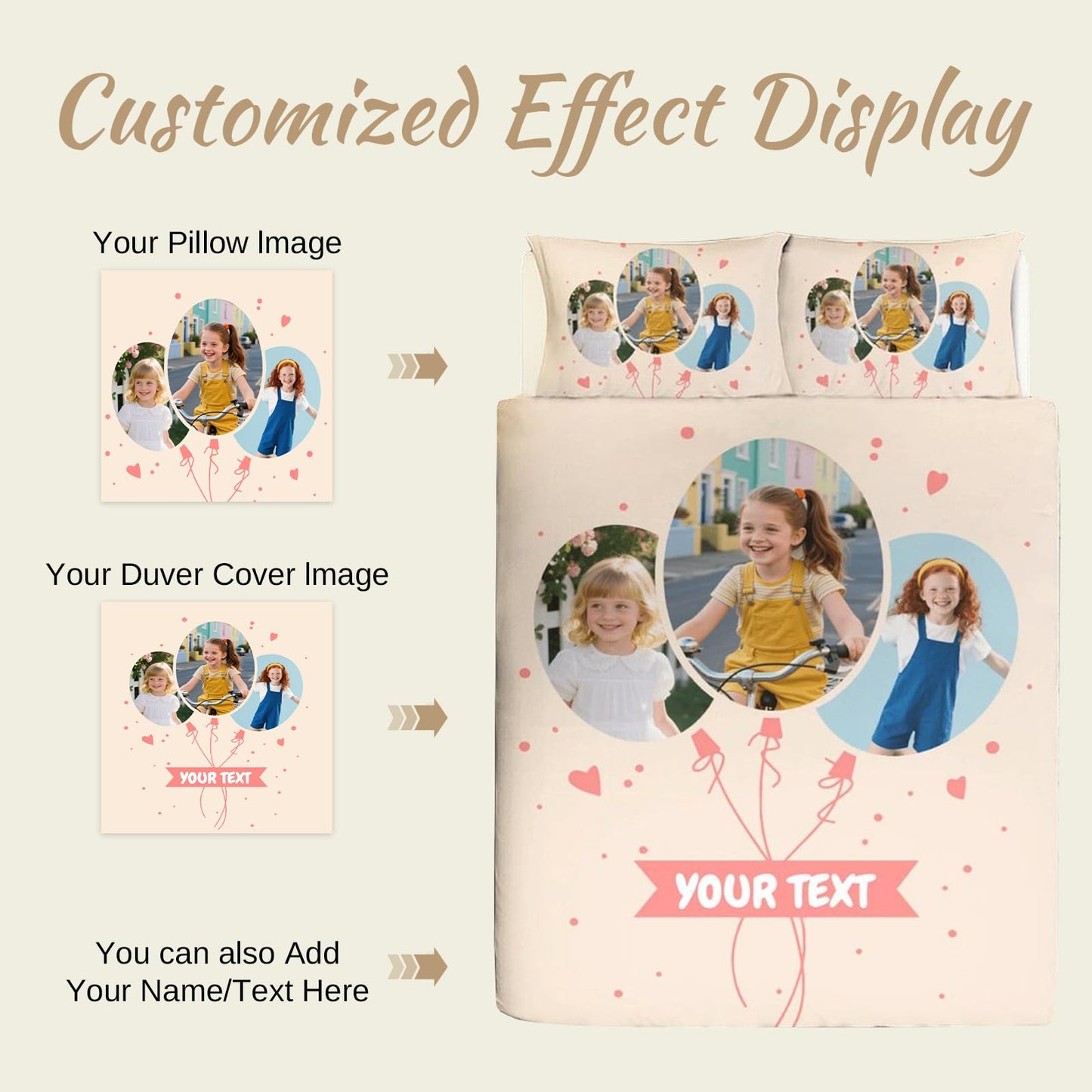 Lonhooker Custom Comforter Set, Custom Three-piece Bed Set Personalized Cover Set 3-Piece with 2 Pillowcases Customized Picture Bedding Sets with Picture Text Logo Universal All Season (Color07)