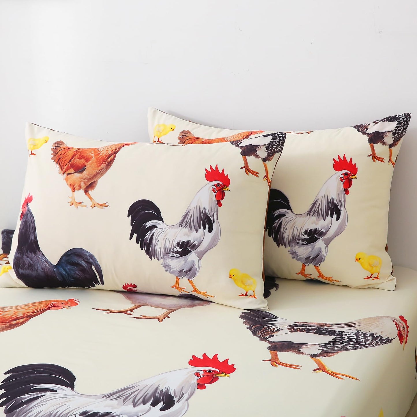 Wajade Chicken Comforter Set 7 Pcs Animal Theme Bedding Set Queen Size for Kids Adults Chicken Quilt Farm Theme Printed Pattern for Thanksgiving Birthday