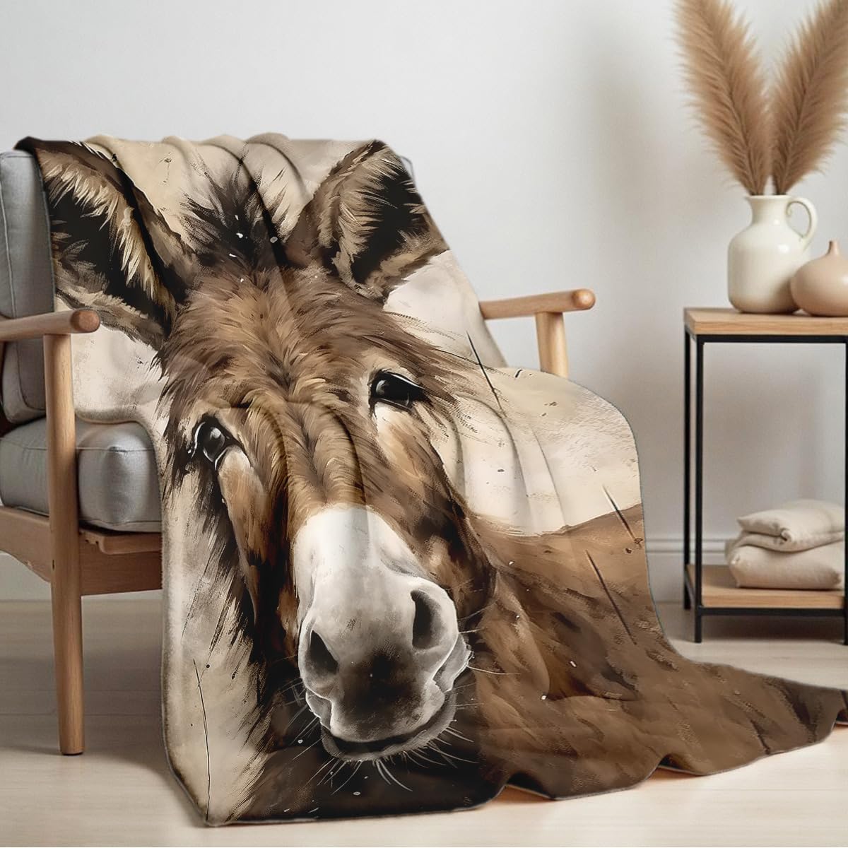 HUNXIAOJ Donkey Print Flannel Blanket Donkey Blanket Throw Funny Animal Bedding Couch Home Living Room Decor Gifts (49"x59")