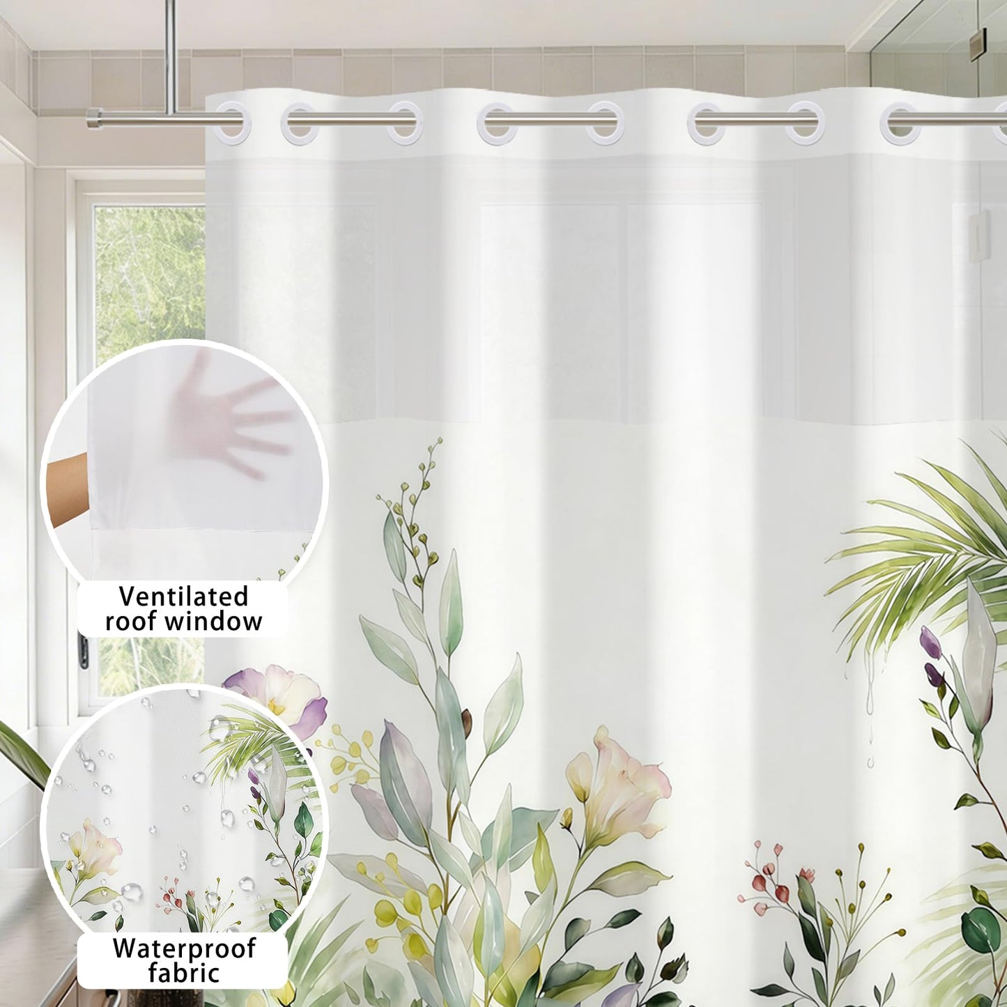 Xiazhilaio No Hook Modern Shower Curtain and Liner Set 71 x 74 Inch