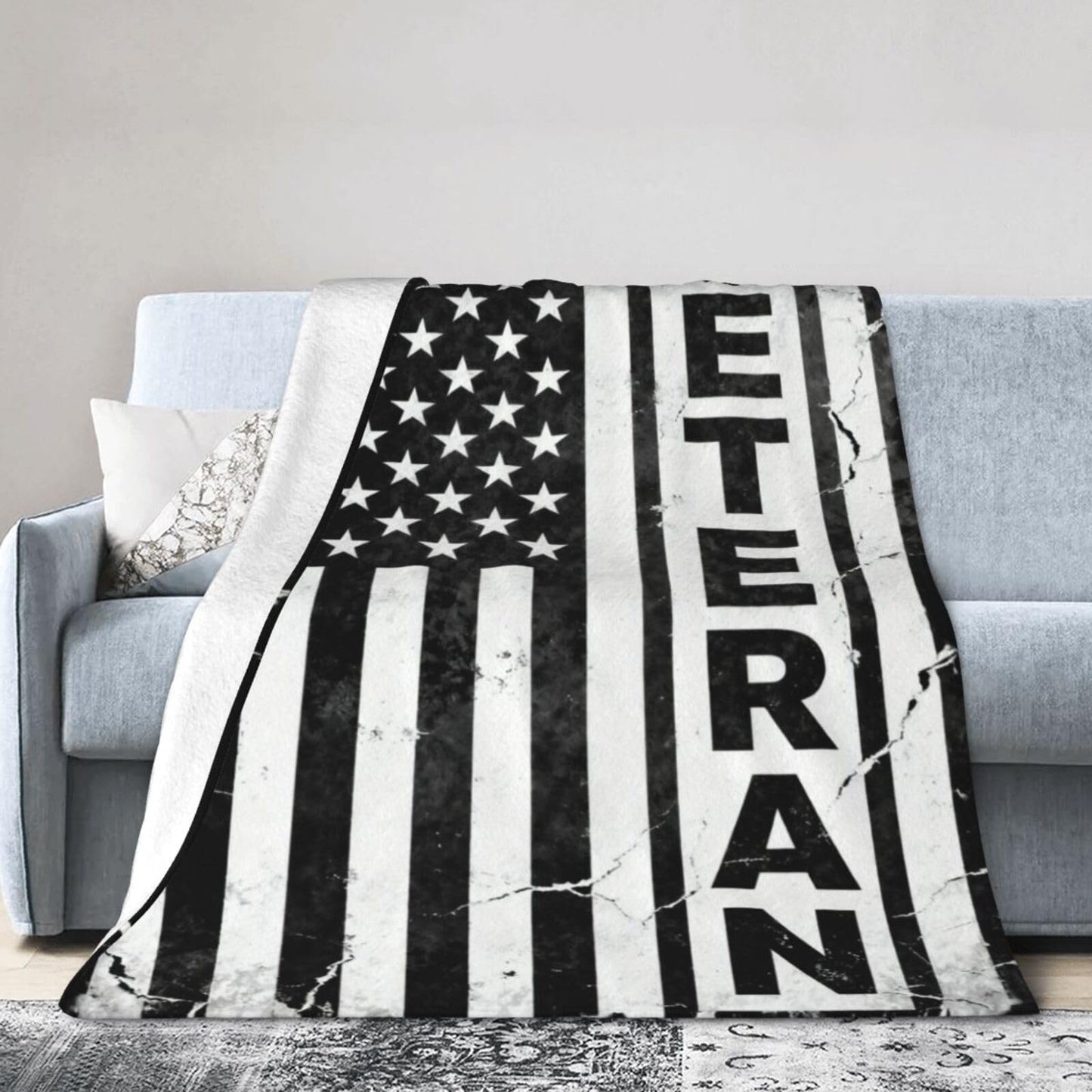 Veteran Patriotic Army American Flag Premium Fleece Blanket, Ultra-Soft Plush Throw Blanket for Bed, Couch & Travel 80"x60"