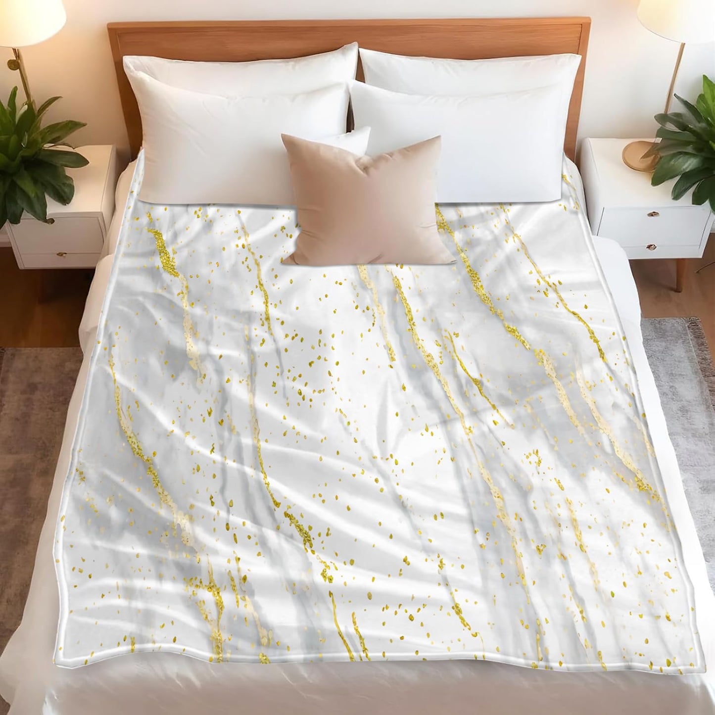 PAOABIU Grey and Golden Blankets, Marble Throw Blanket for Couch Bed Sofa, Minimalism Blankets and Throws - Super Soft Cozy Plush Flannel Blanket Gifts & Decor, 66x90