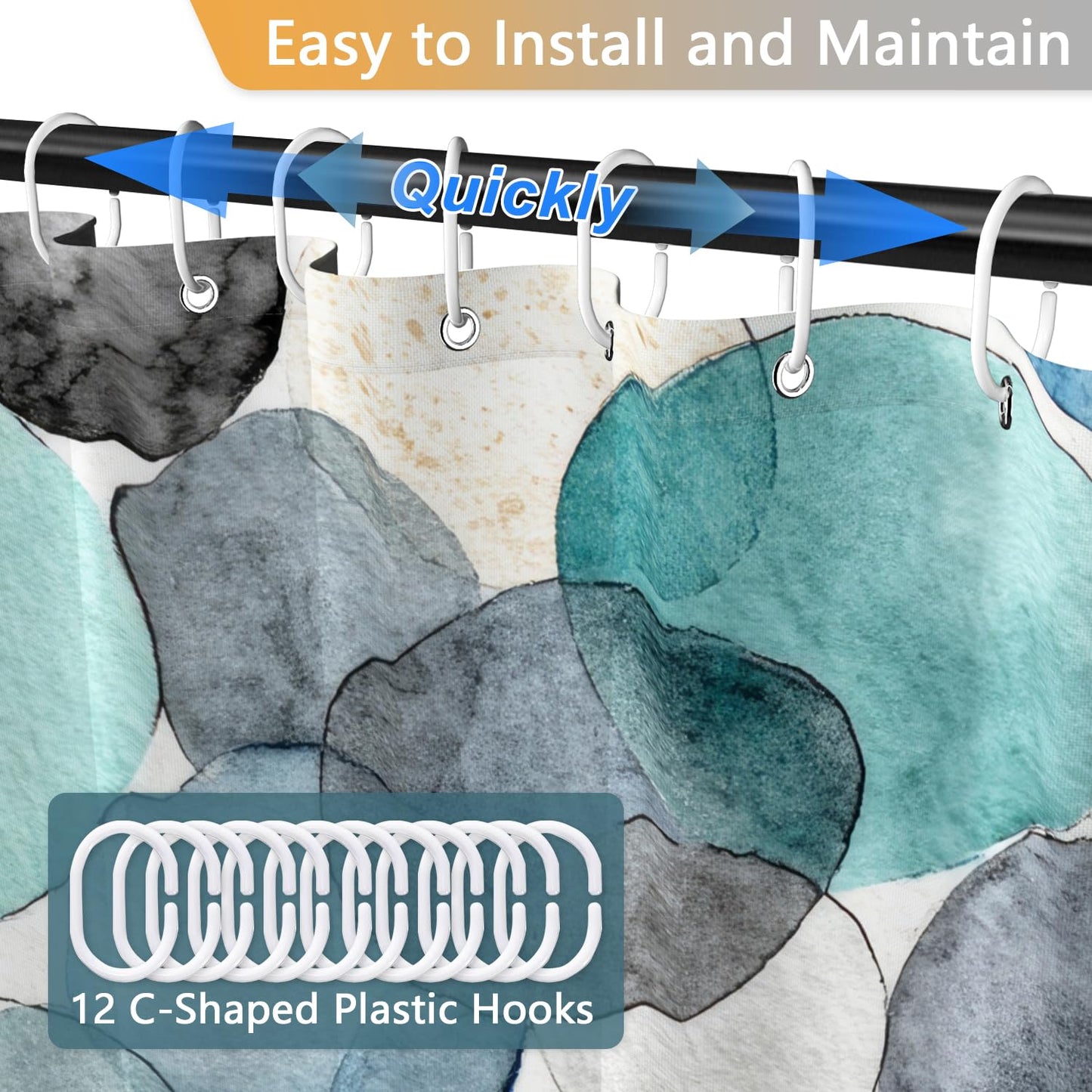 Watercolor Polka Dot Shower Curtain, Abstract Geometric Colorful Circles Bathroom Curtains, Hotel Style Polyester Fabric Shower Curtain, Waterproof Washable with Hooks, 72x72 Inch, Teal and Aqua Blue